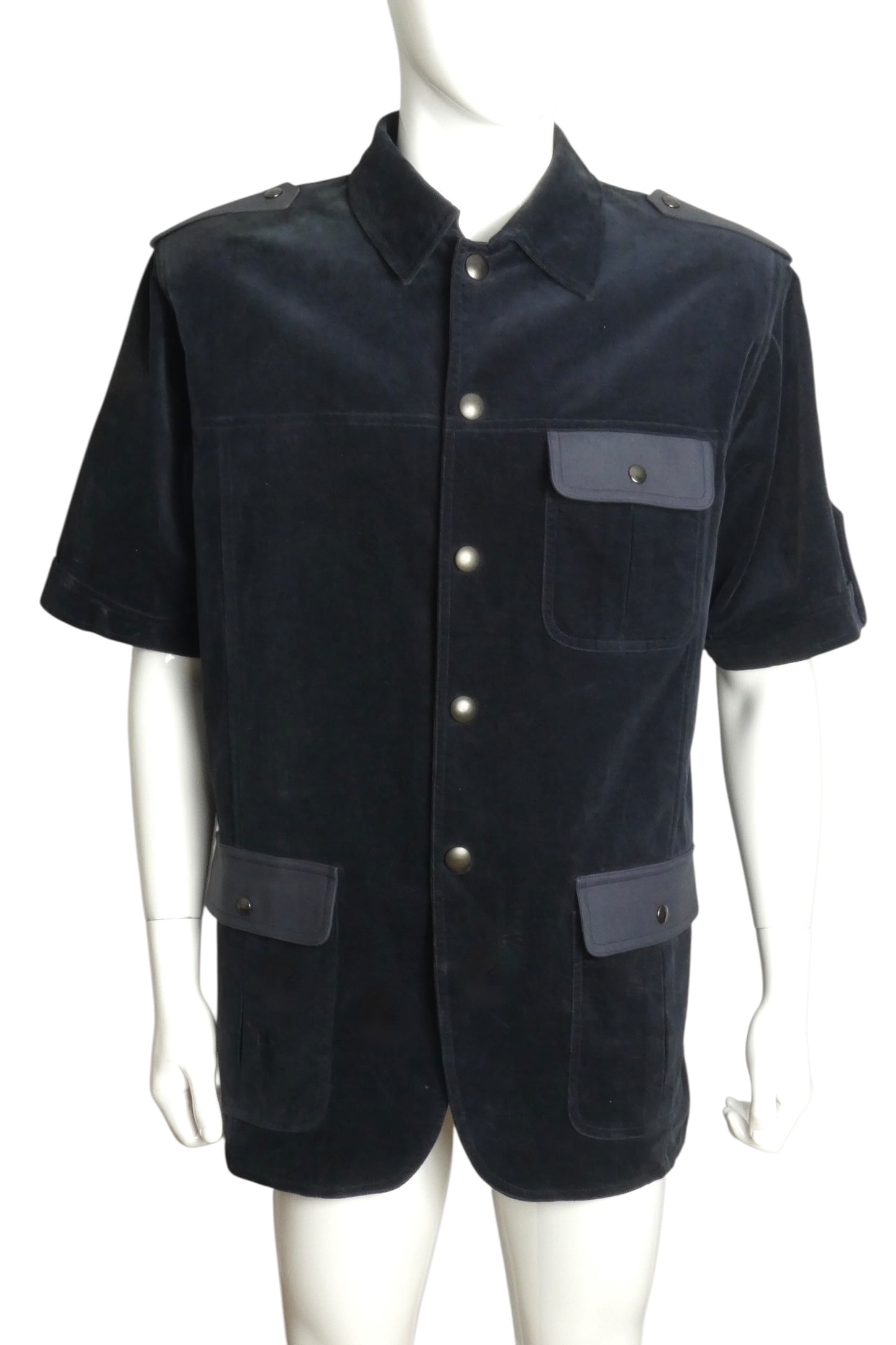 PIERRE CARDIN HAUTE COUTURE- 1990s Navy Velveteen Leisure Jacket, Size-X Large