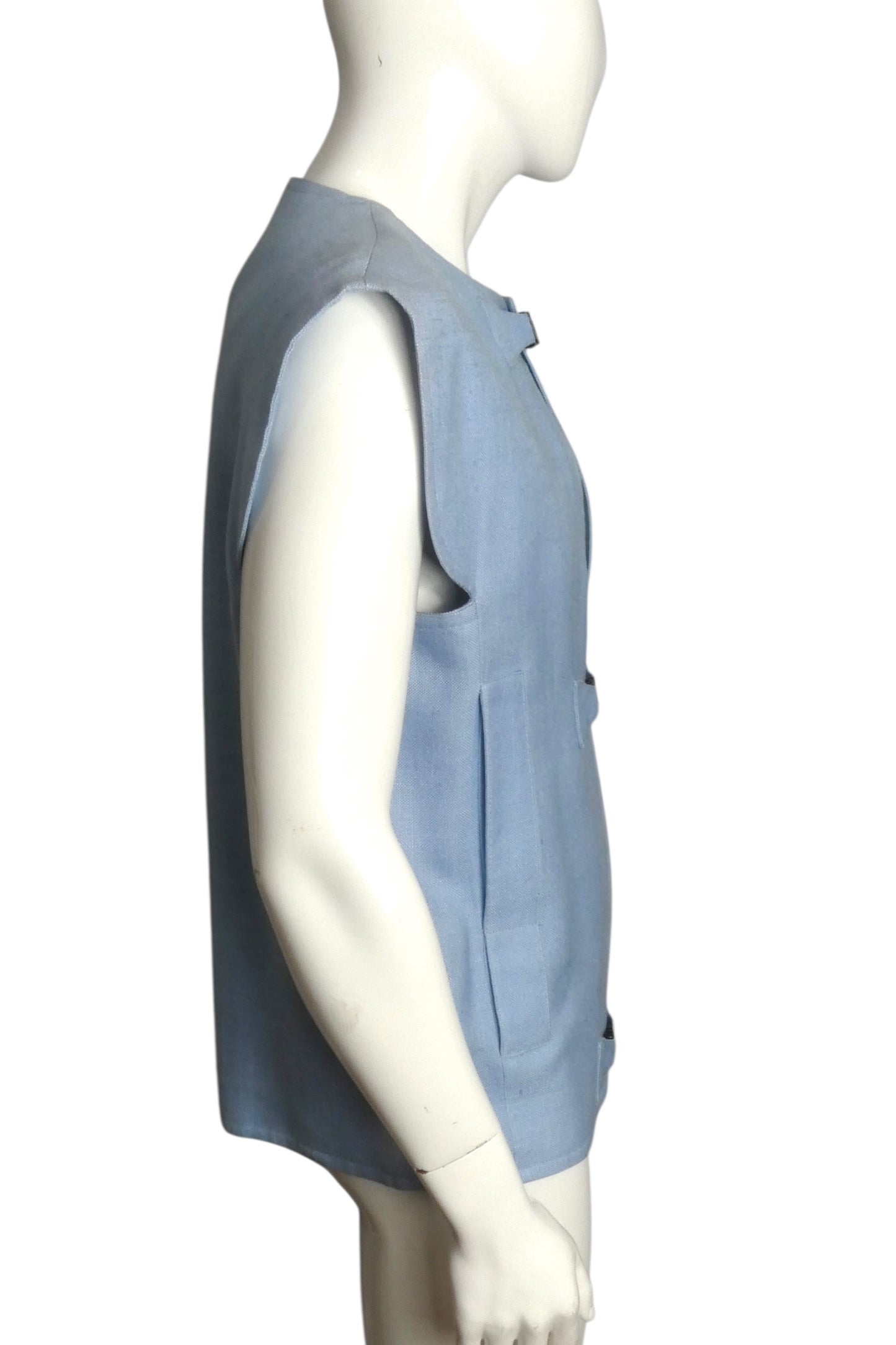 PIERRE CARDIN HAUTE COUTURE- 1980s Blue Rayon Vest, Size-Large