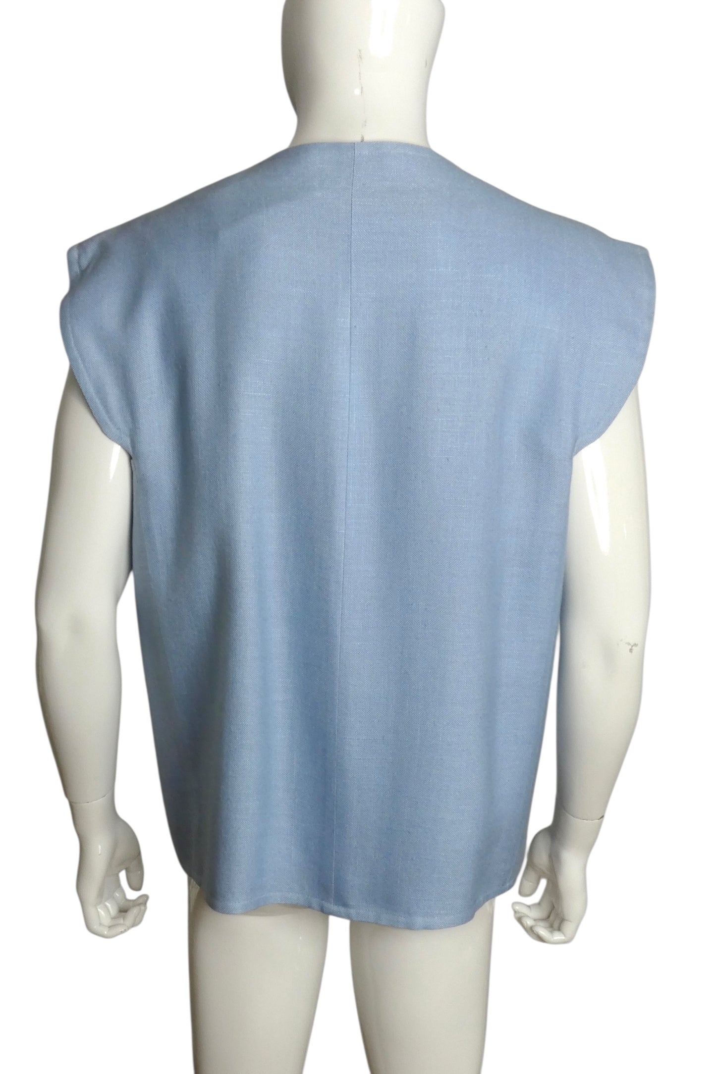 PIERRE CARDIN HAUTE COUTURE- 1980s Blue Rayon Vest, Size-Large
