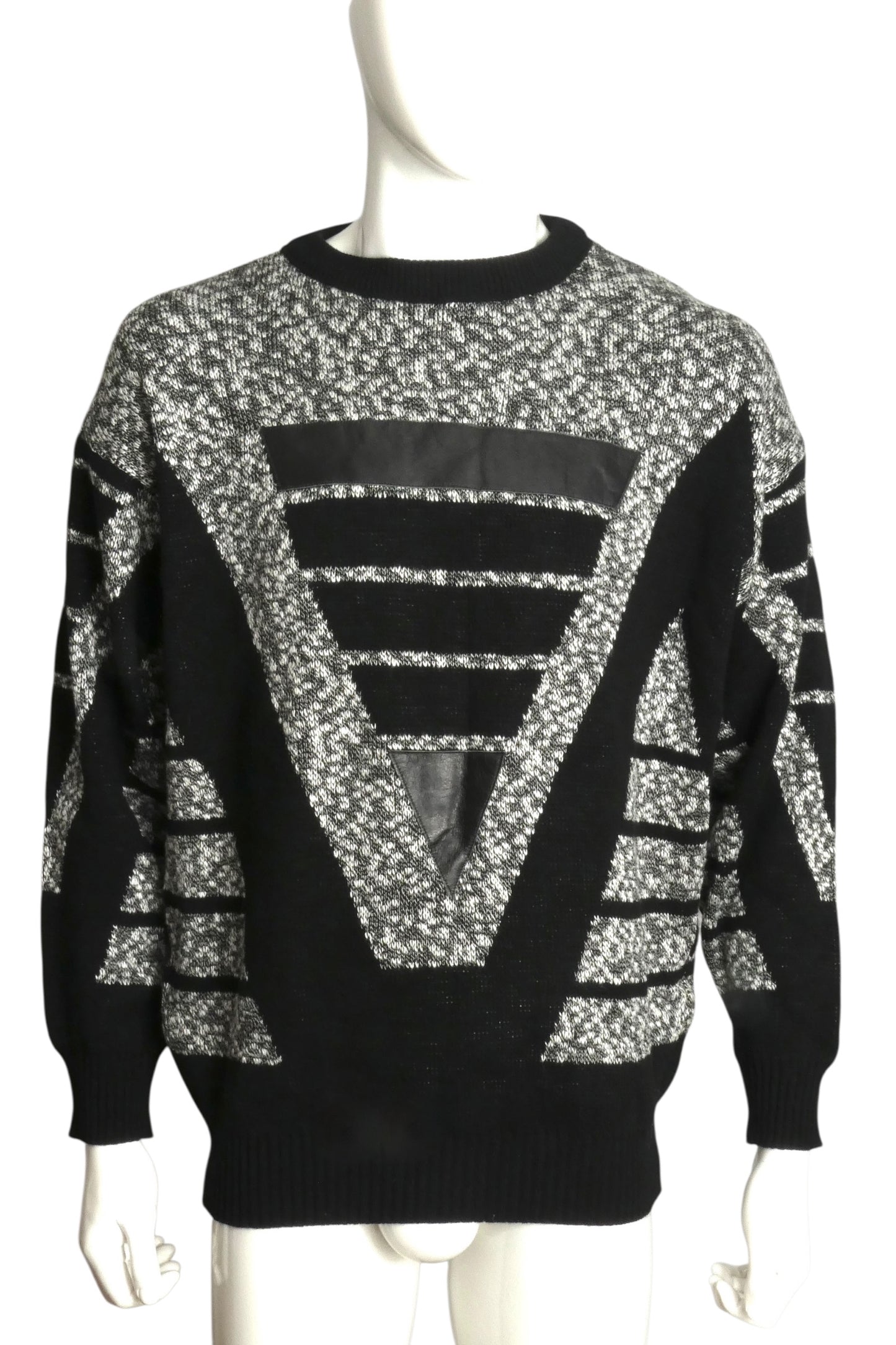 PIERRE CARDIN - 1980s Acrylic & Leather Sweater, Size Large