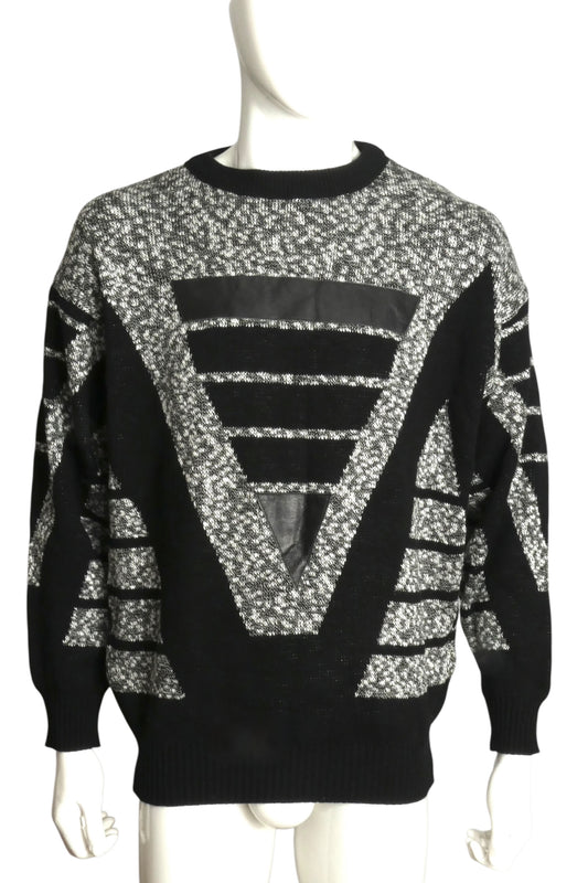 PIERRE CARDIN - 1980s Acrylic & Leather Sweater, Size Large