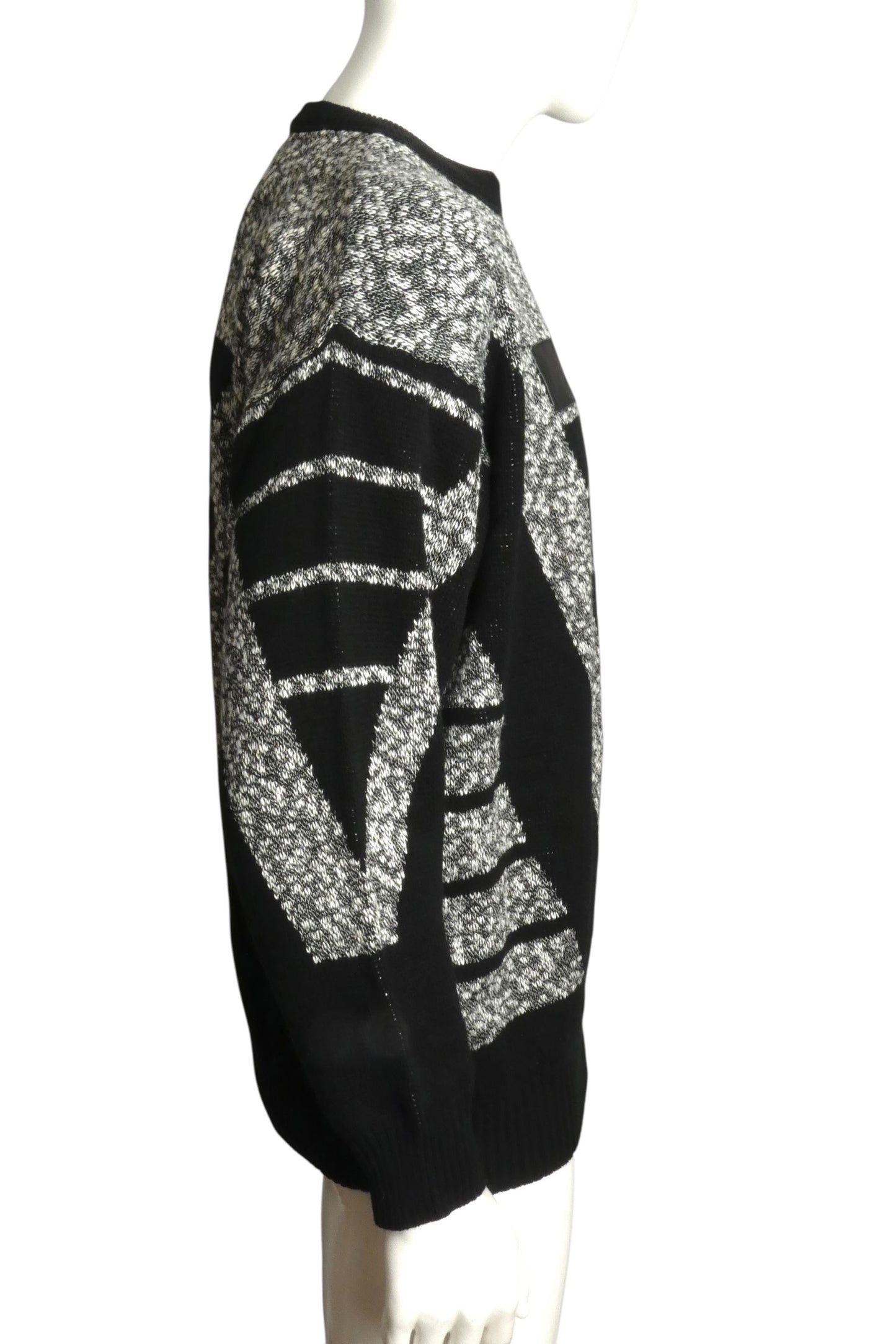 PIERRE CARDIN - 1980s Acrylic & Leather Sweater, Size Large