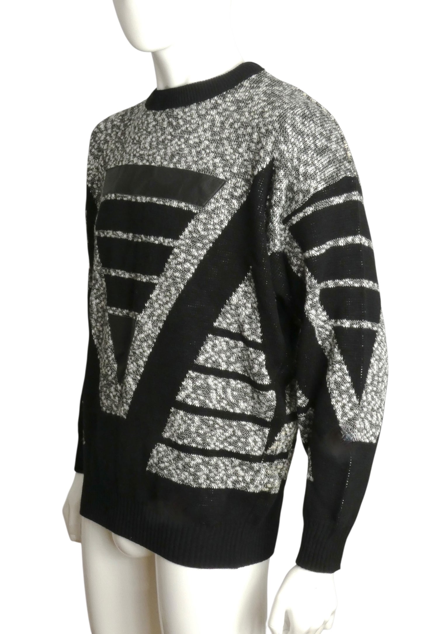 PIERRE CARDIN - 1980s Acrylic & Leather Sweater, Size Large