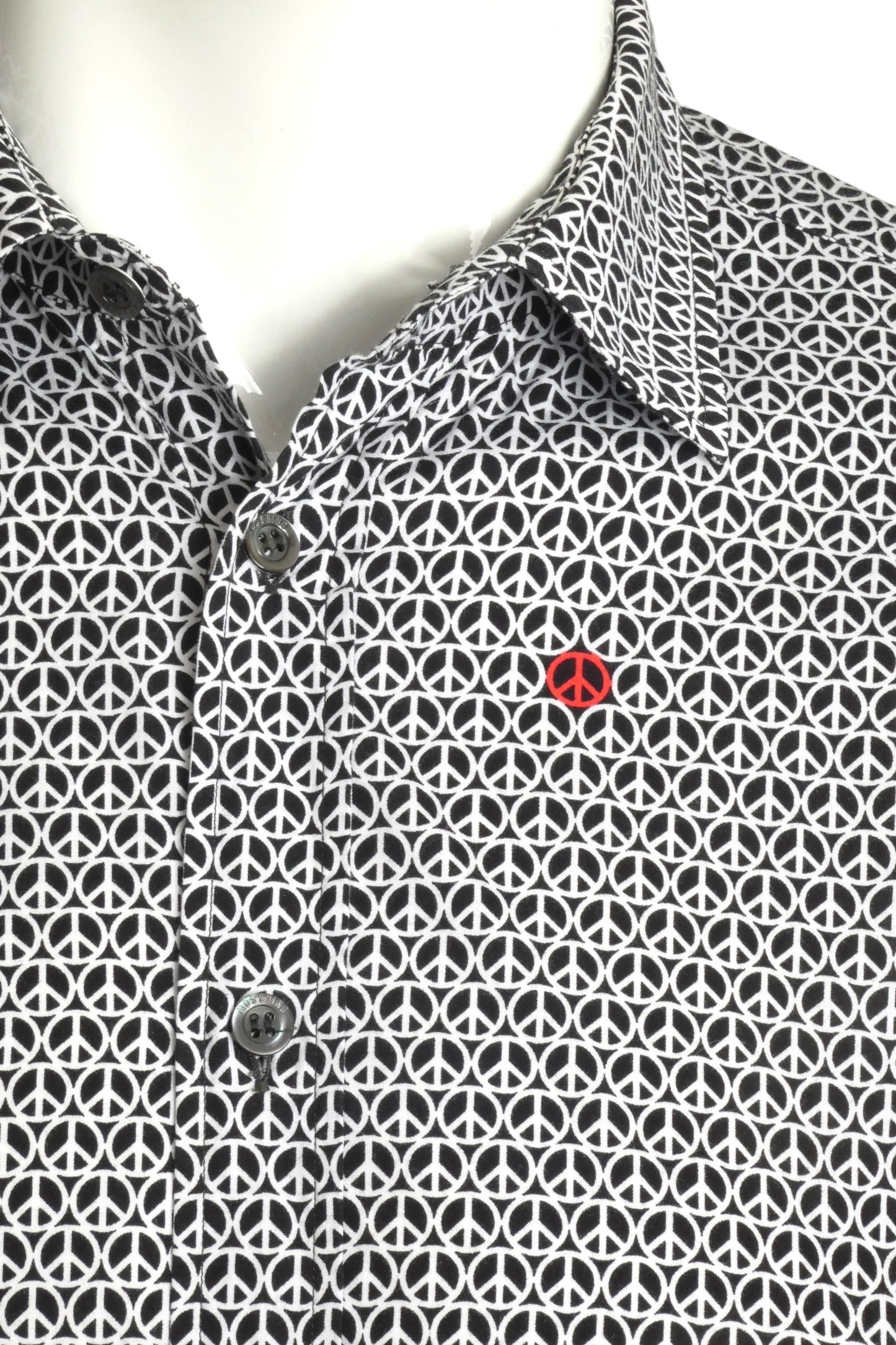 MOSCHINO- 1990s "Peace" Print Cotton L/S Shirt, Size Medium