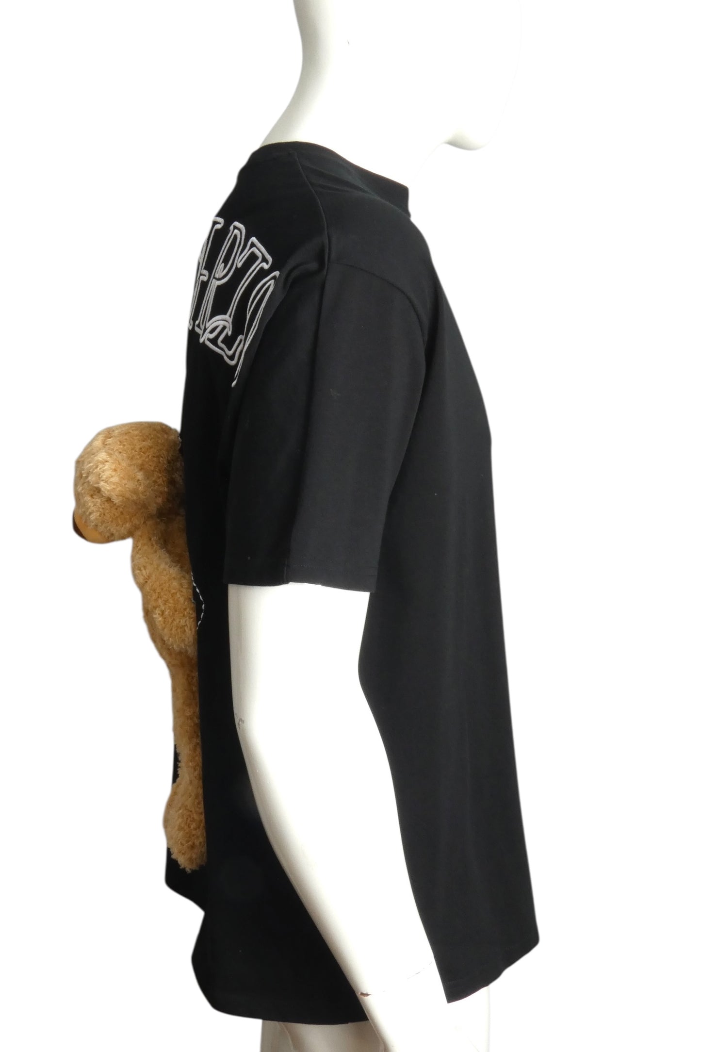 13DE MARZO- Black Teddy Bear Cotton T-Shirt, Size Medium