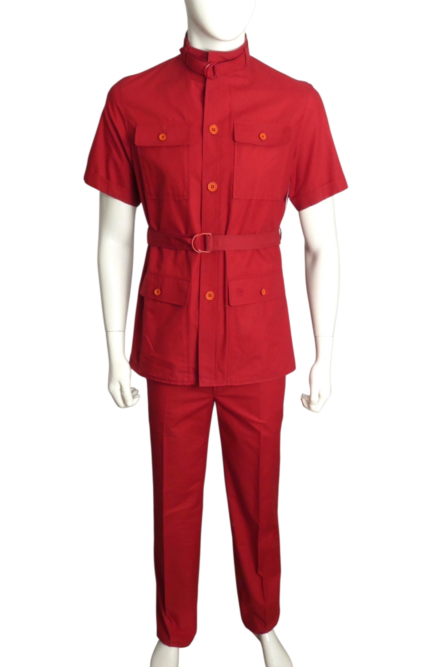 PIERRE CARDIN (HAUTE COUTURE) - 1990s Red Cotton Utility Suit, Size-Large