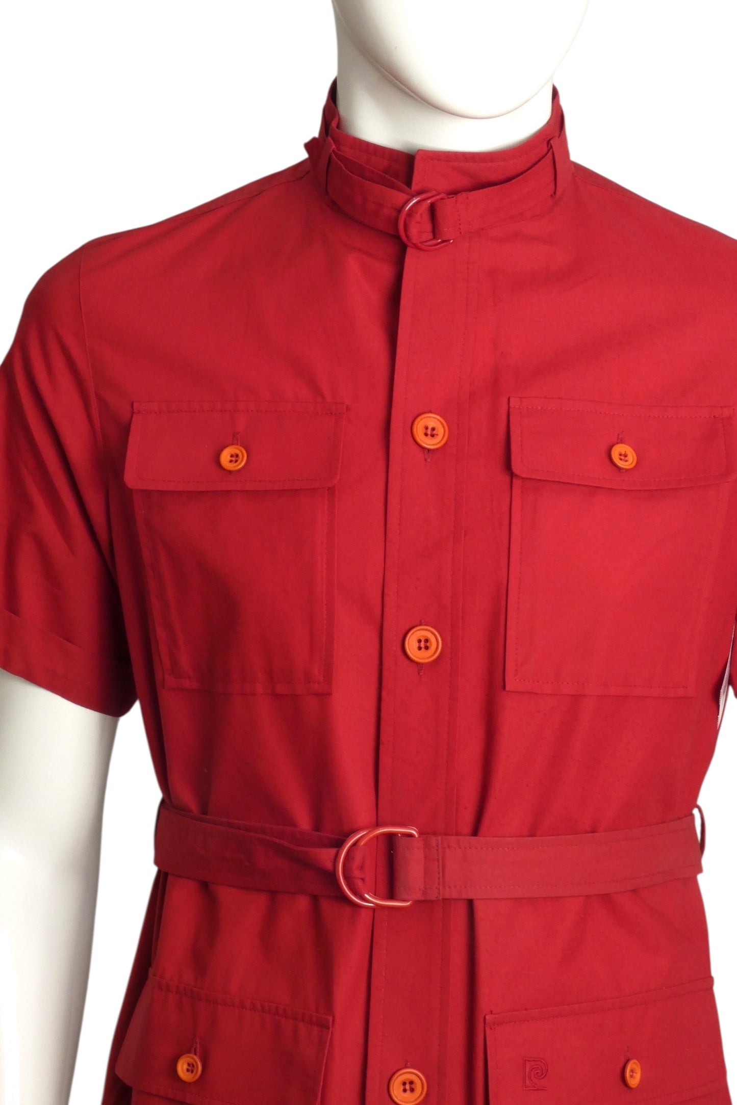 PIERRE CARDIN (HAUTE COUTURE) - 1990s Red Cotton Utility Suit, Size-Large