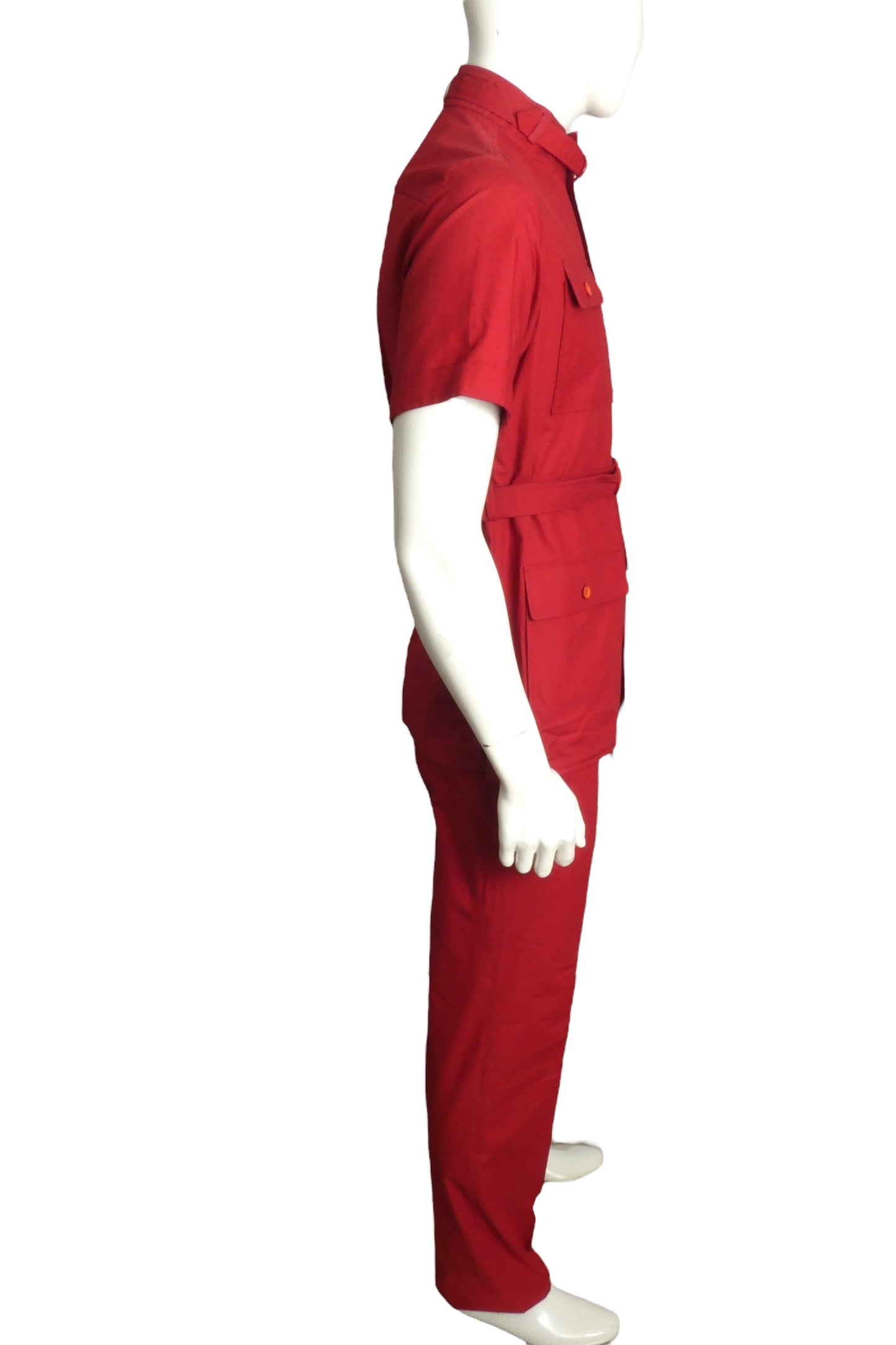 PIERRE CARDIN (HAUTE COUTURE) - 1990s Red Cotton Utility Suit, Size-Large