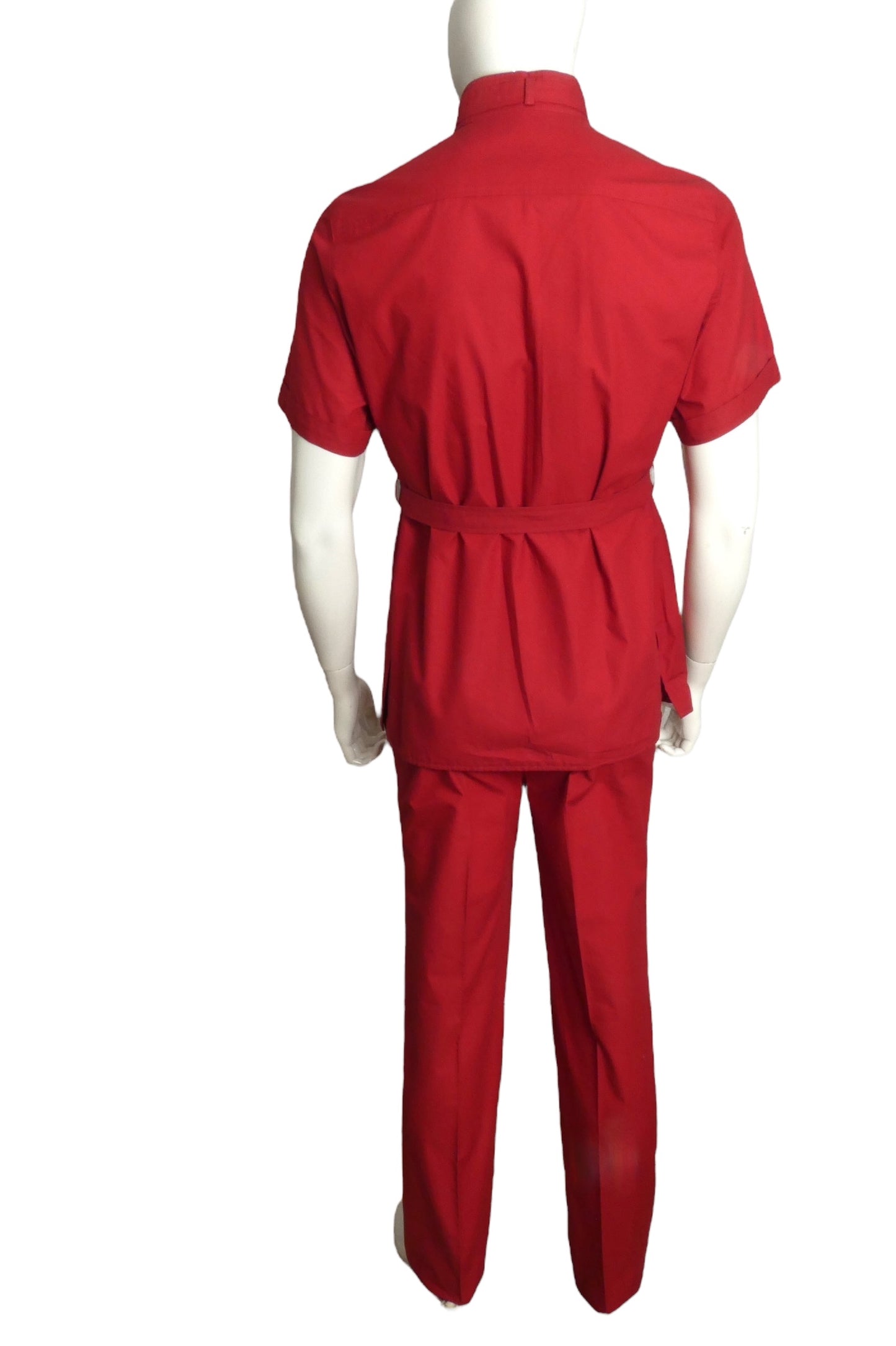 PIERRE CARDIN (HAUTE COUTURE) - 1990s Red Cotton Utility Suit, Size-Large