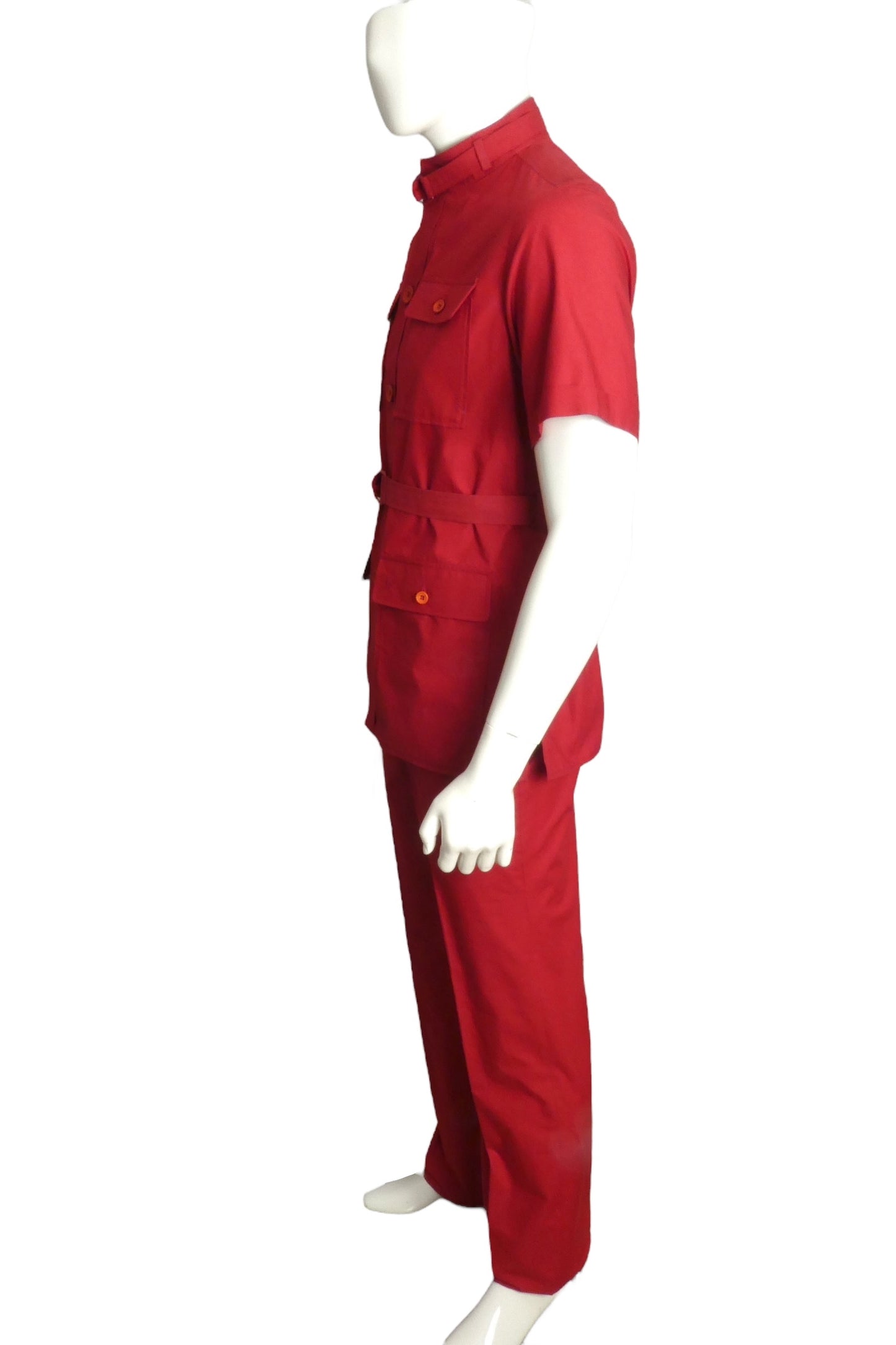 PIERRE CARDIN (HAUTE COUTURE) - 1990s Red Cotton Utility Suit, Size-Large