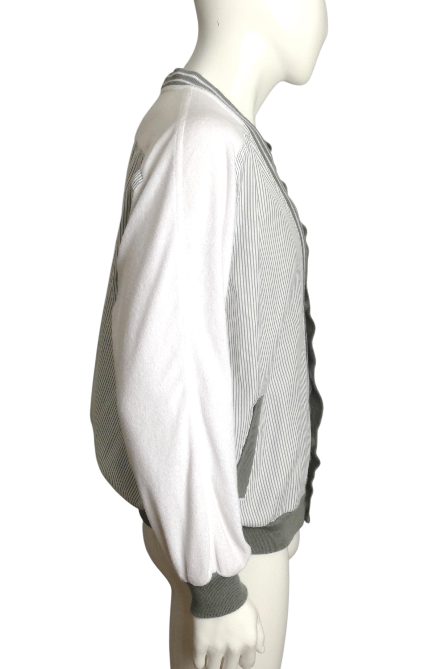 PIERRE CARDIN- 1980s Cotton Stripe & Terry Cardigan, Size Large