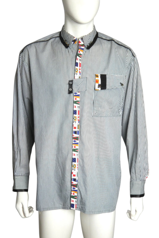 1980s Striped Cotton Shirt, Size Large