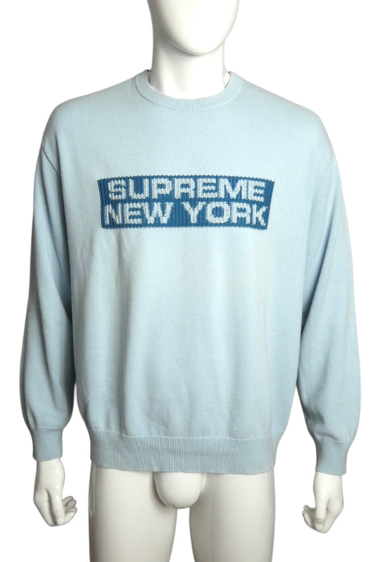 SUPREME- Blue Logo Cotton Knit Sweater, Size XL