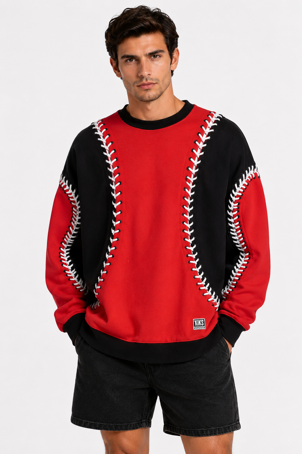 2016 Color Black Lacing Oversize Sweatshirt, Size-XLarge