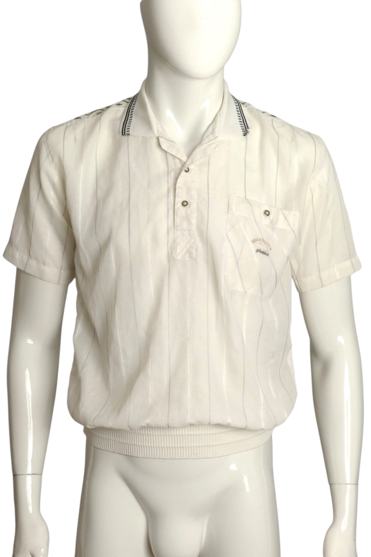 PIERRE CARDIN- 1980s Stripe Monogrammed Resort Shirt, Size XL