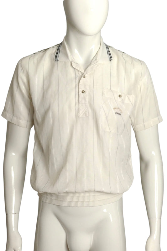 PIERRE CARDIN- 1980s Stripe Monogrammed Resort Shirt, Size XL