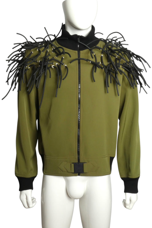 PIERRE CARDIN (HAUTE COUTURE)- 2012 Green Neoprene & Tubing Jacket, Size-Large