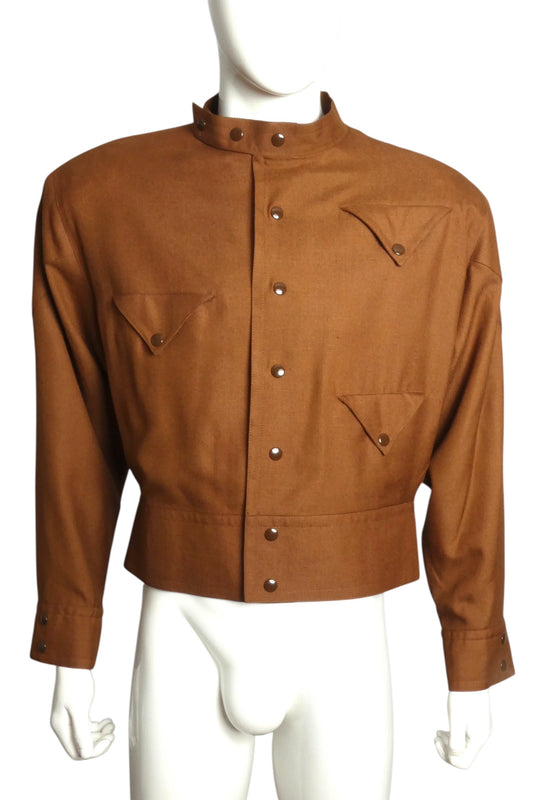 PIERRE CARDIN (HAUTE COUTURE)- 1980s Brown Rayon Jacket, Size XL