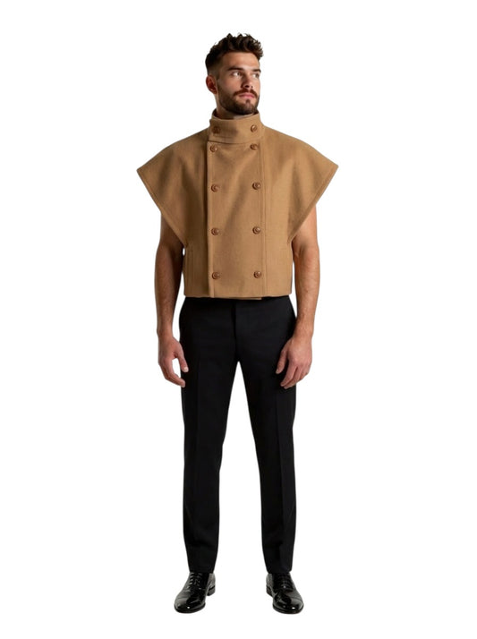 PIERRE CARDIN - Sculptural Wool Sleeveless Jacket, Size XL