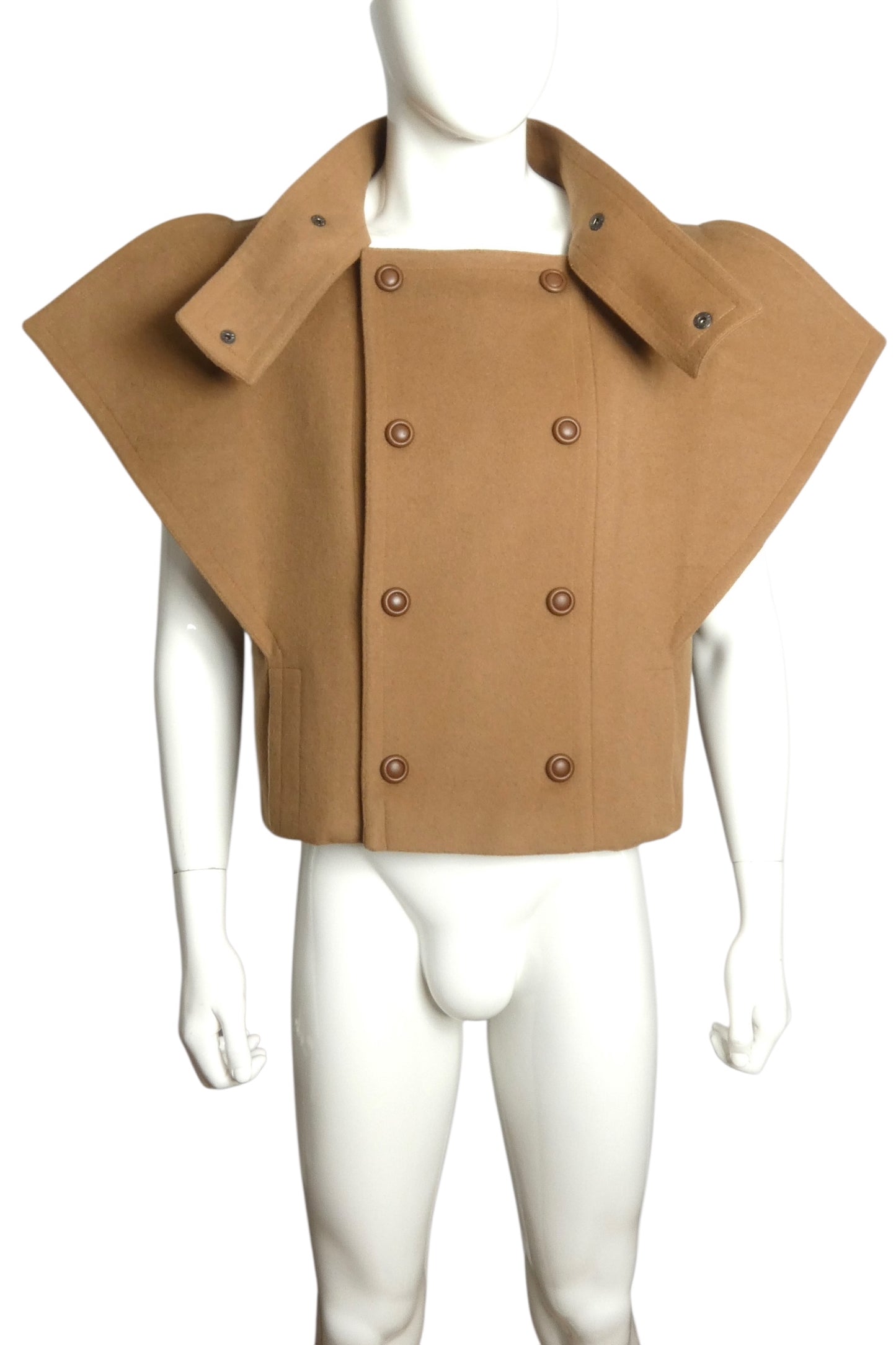 PIERRE CARDIN (HAUTE COUTURE)- Sculptural Wool Sleeveless Jacket, Size XL