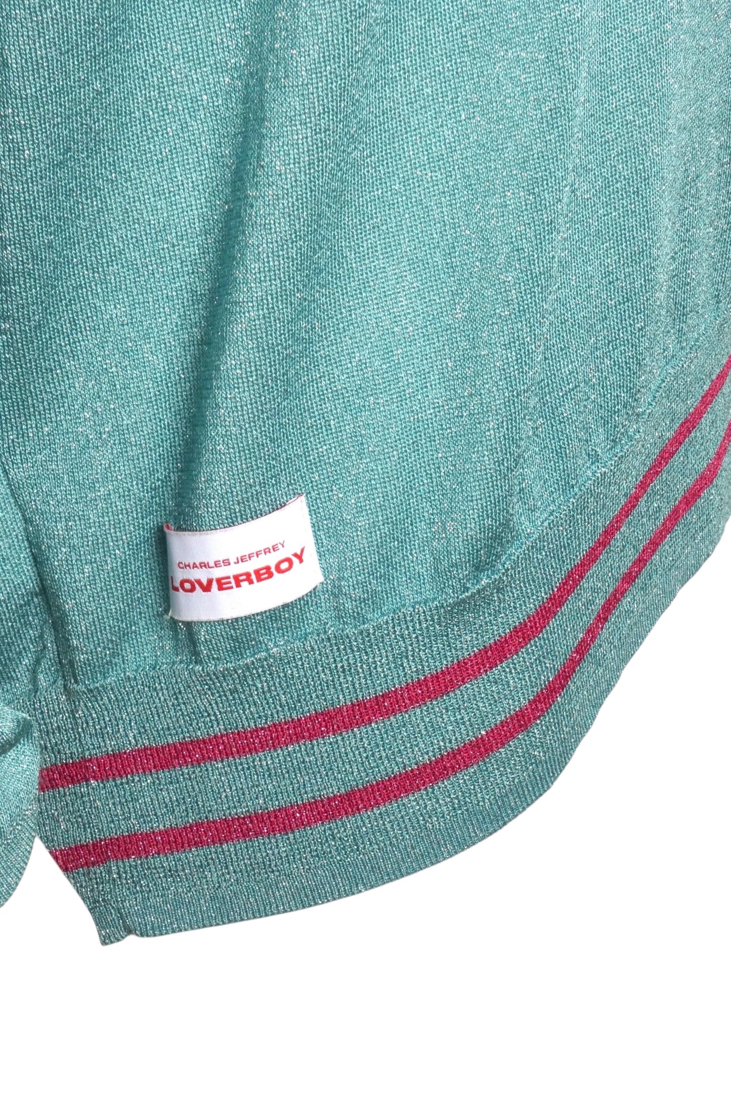 FRED PERRY X CHARLES JEFFREY LOVERBOY- 2021 Lurex V-Neck Sweater, Size Large