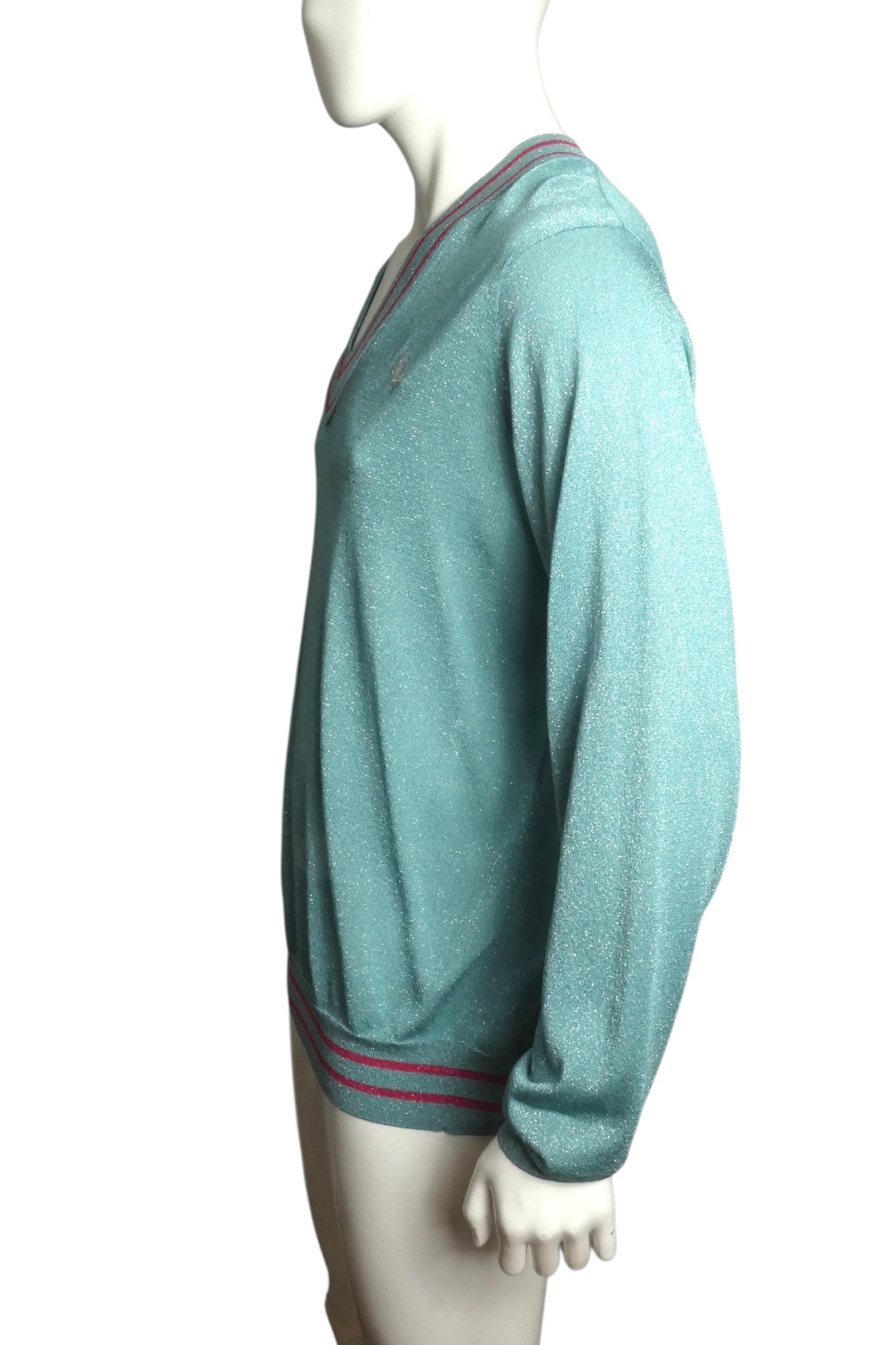 FRED PERRY X CHARLES JEFFREY LOVERBOY- 2021 Lurex V-Neck Sweater, Size Large