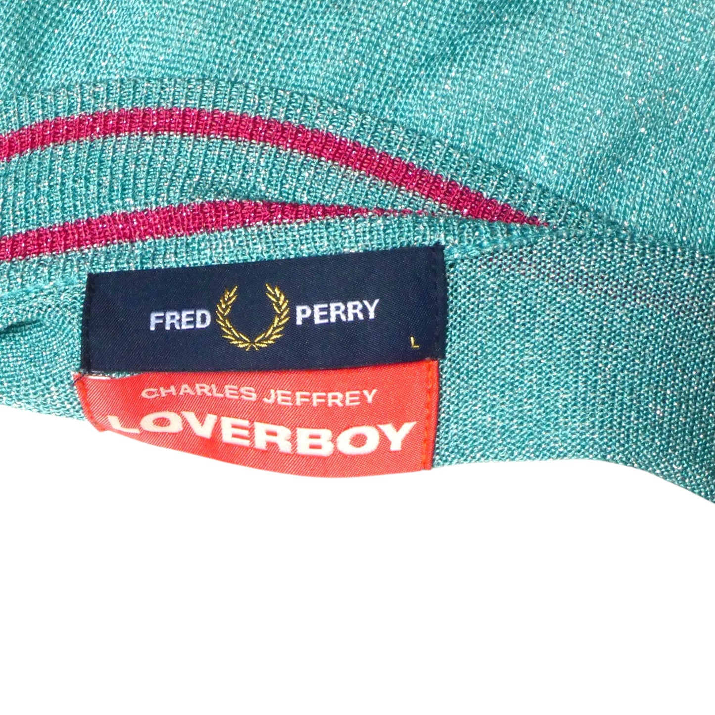 FRED PERRY X CHARLES JEFFREY LOVERBOY- 2021 Lurex V-Neck Sweater, Size Large