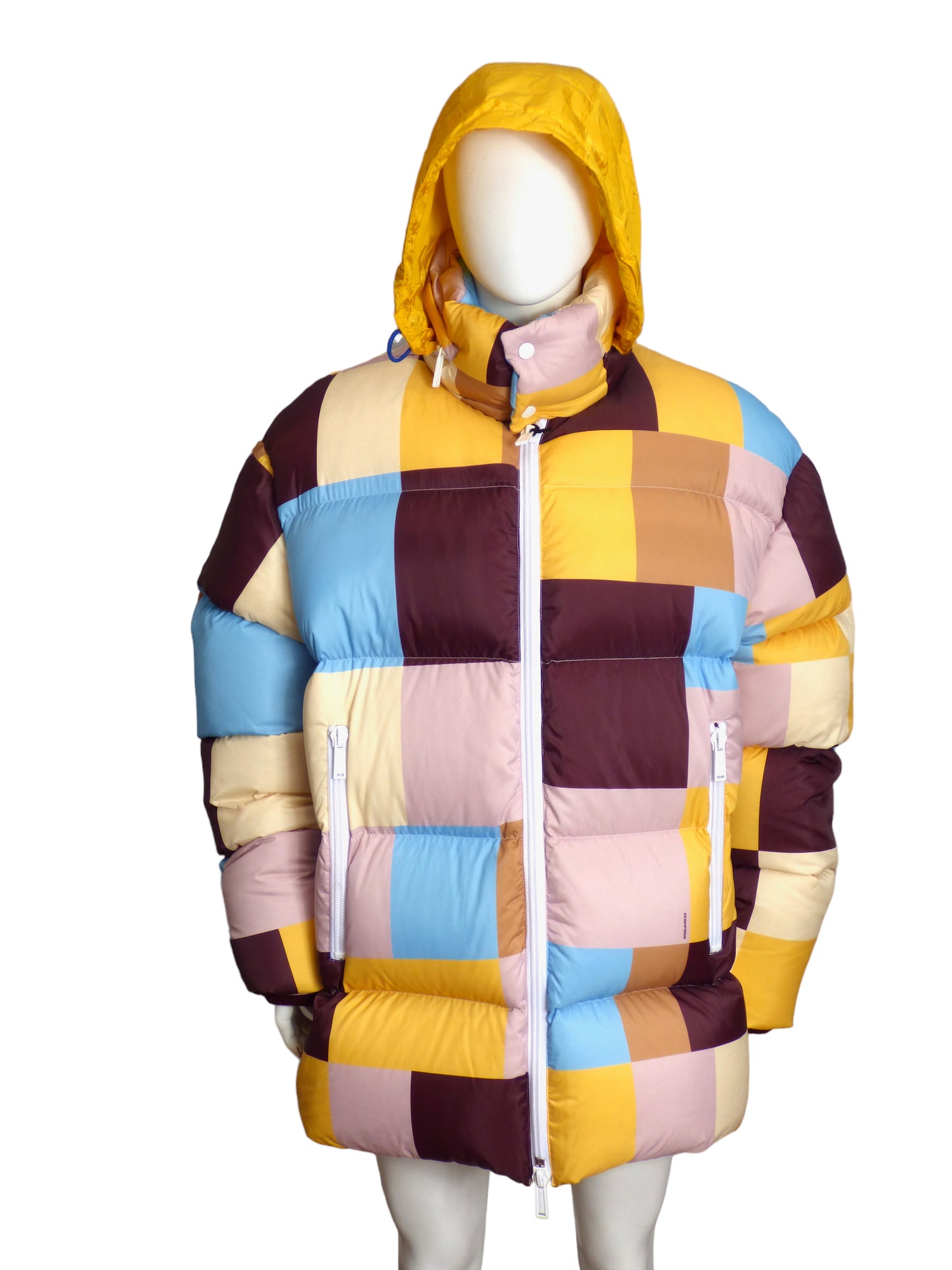 DSQUARED2- NWT 2022 Pastel Tile Puffer Coat, Size XL