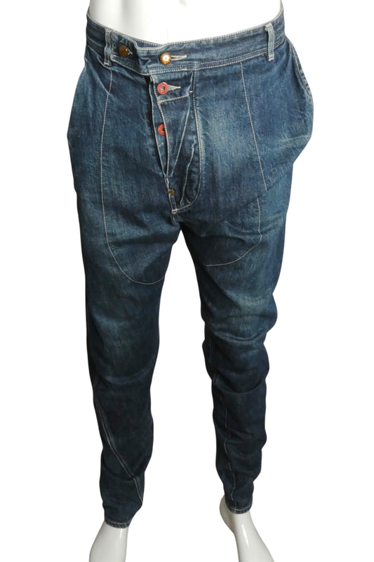 VIVIENNE WESTWOOD- Button-Fly Distressed Denim Jeans, Waist-34"