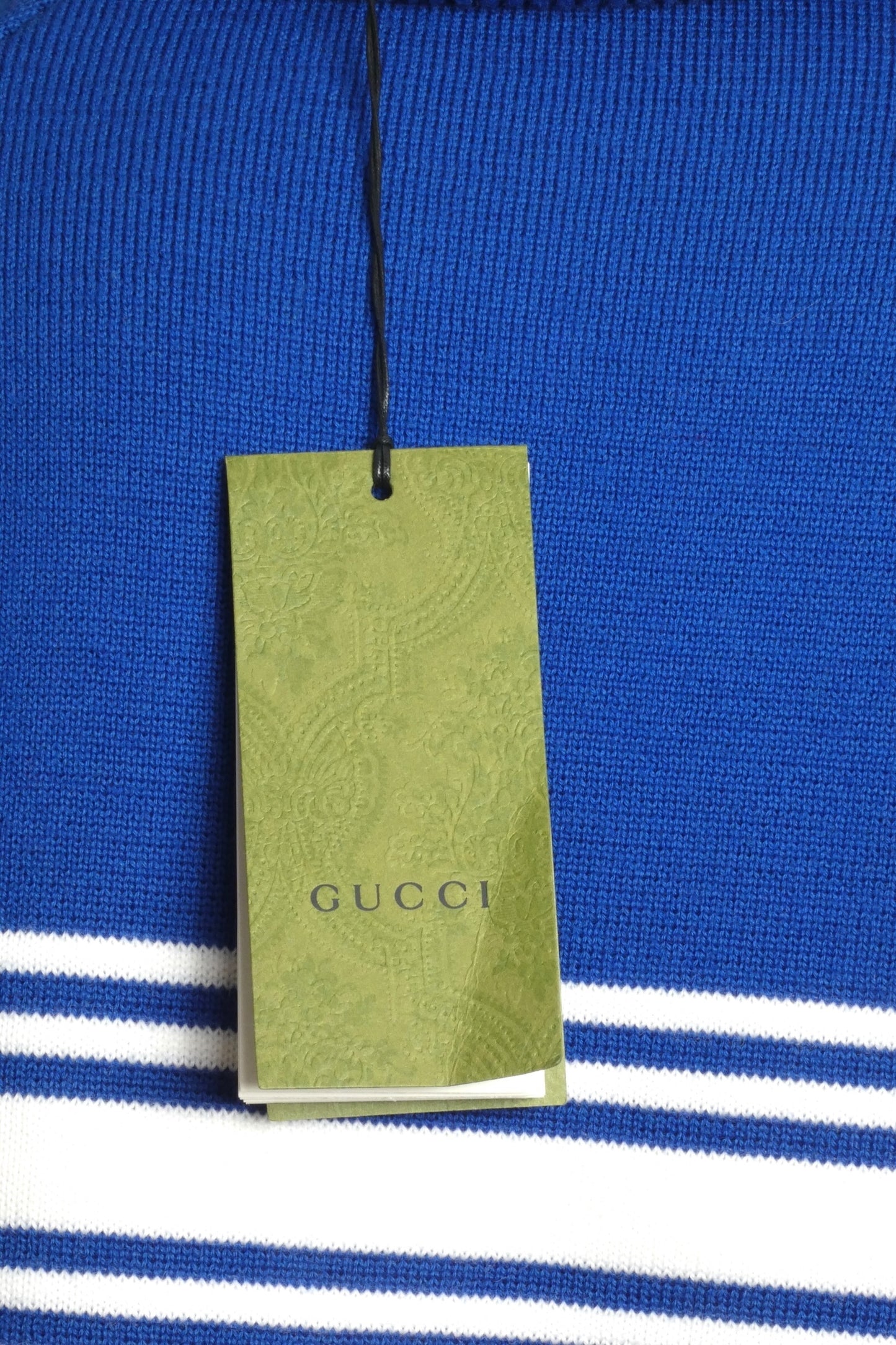GUCCI- NWT 2024 Blue & White Stripe Sweater, Size Small
