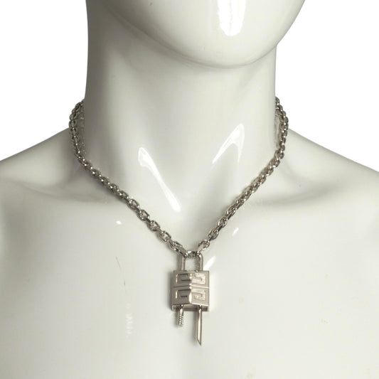 GIVENCHY- NIB Silver Padlock Pendant Necklace