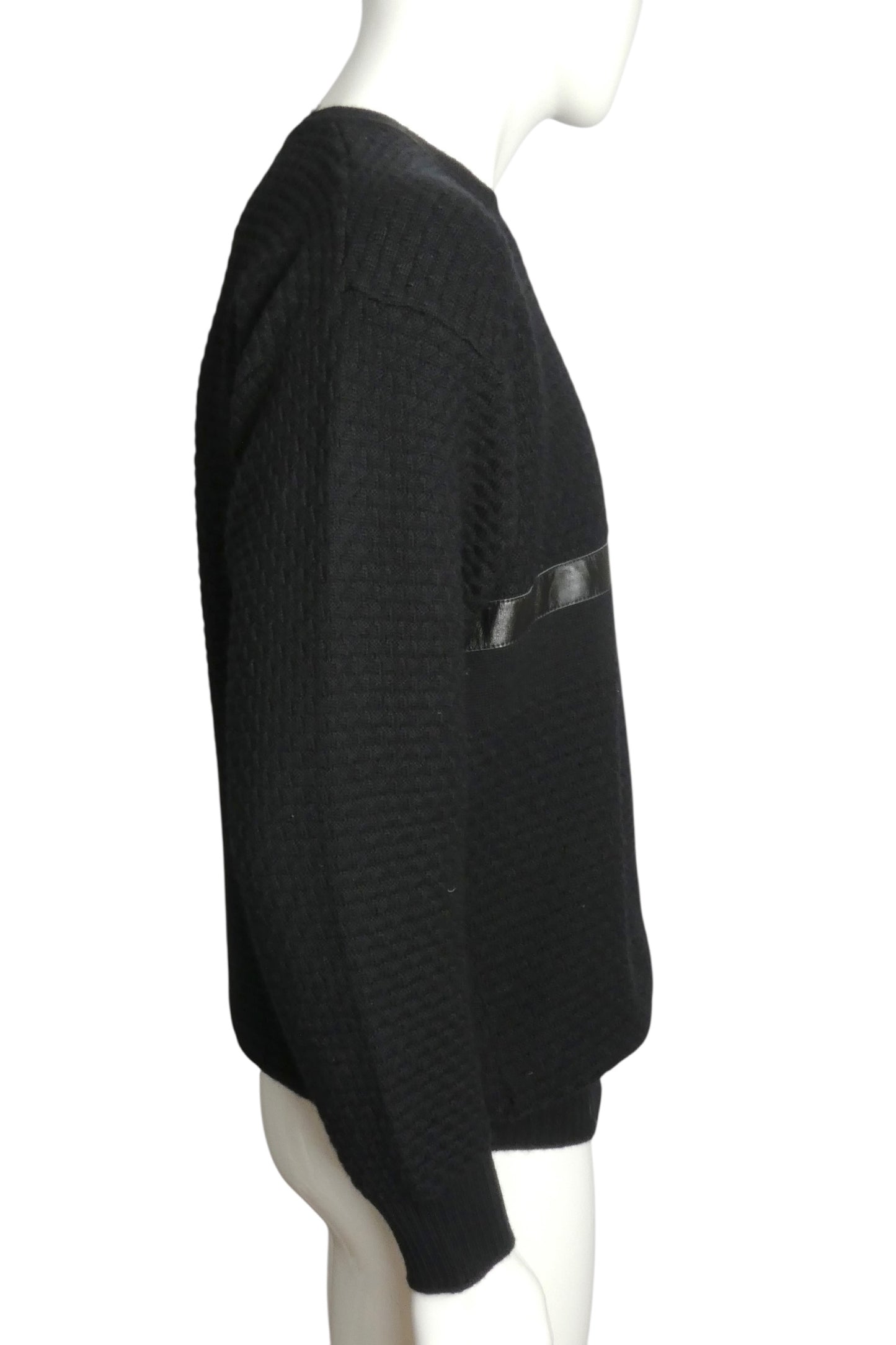 PIERRE CARDIN- 1980s Black Wool & Leather Sweater, Size Large