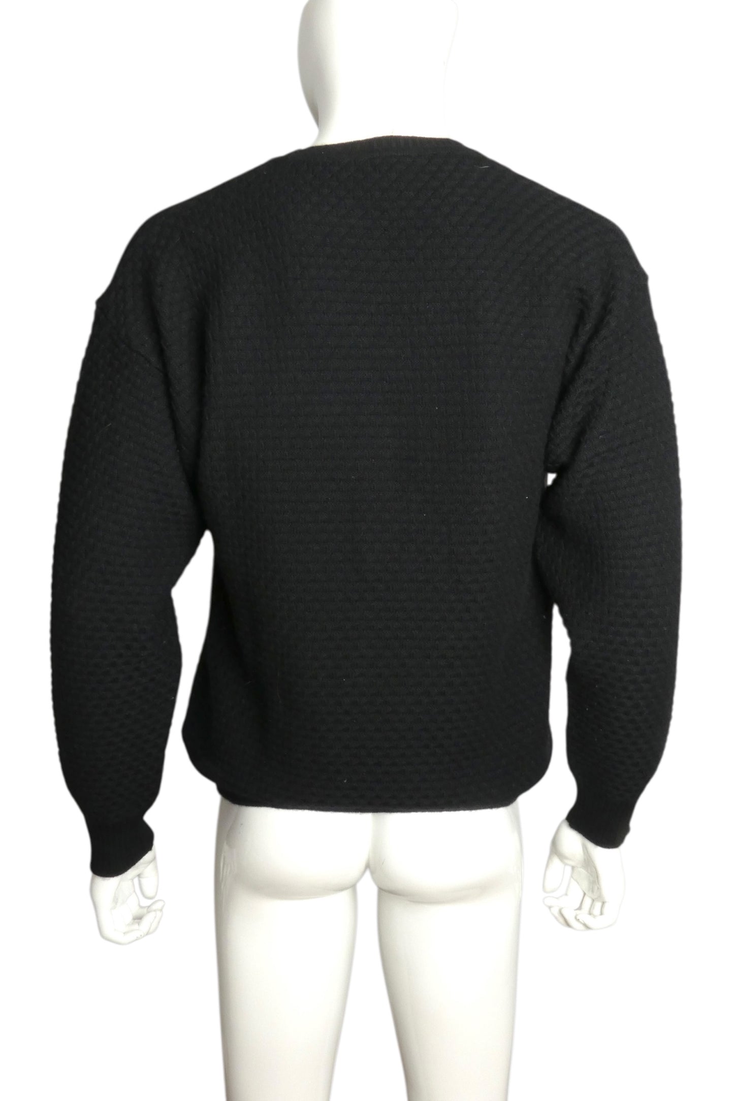 PIERRE CARDIN- 1980s Black Wool & Leather Sweater, Size Large