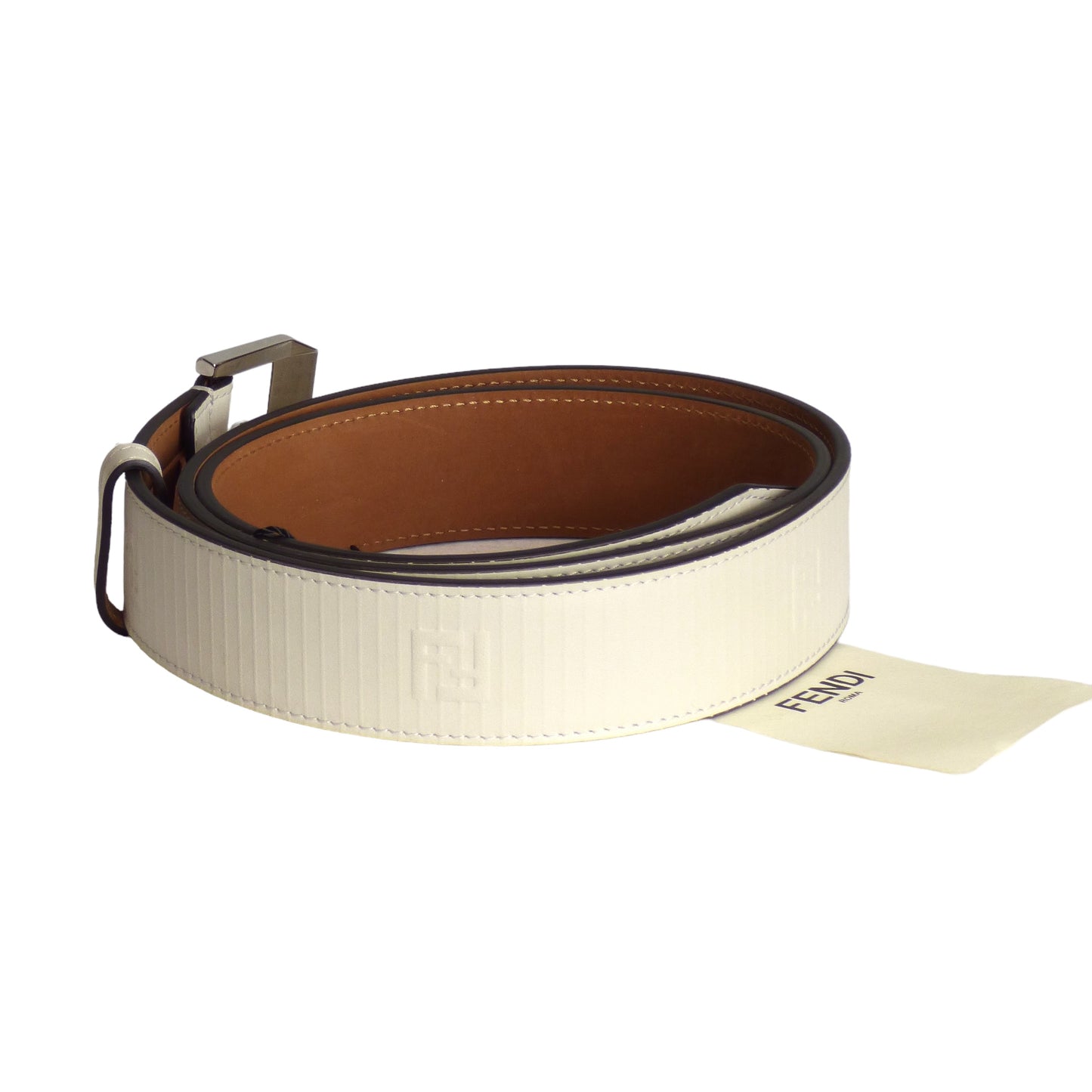 FENDI- NWT White Cintura Monogram Leather Belt, W-38