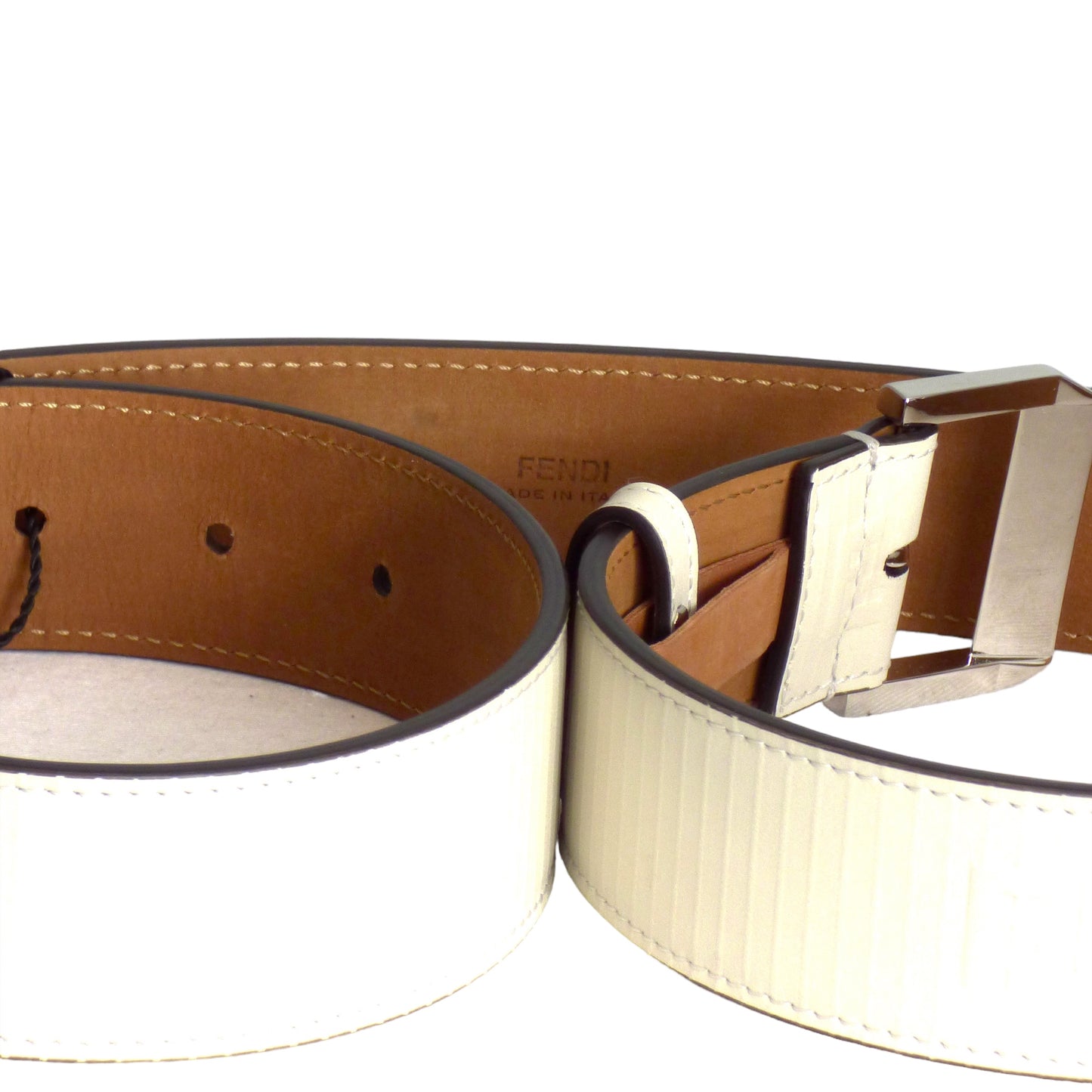 FENDI- NWT White Cintura Monogram Leather Belt, W-38