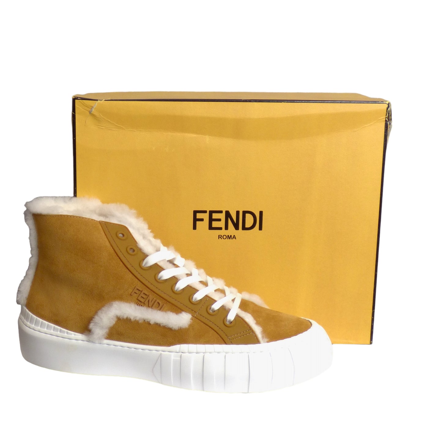 FENDI- NIB Shearling Force High Top Sneaker, Size 12