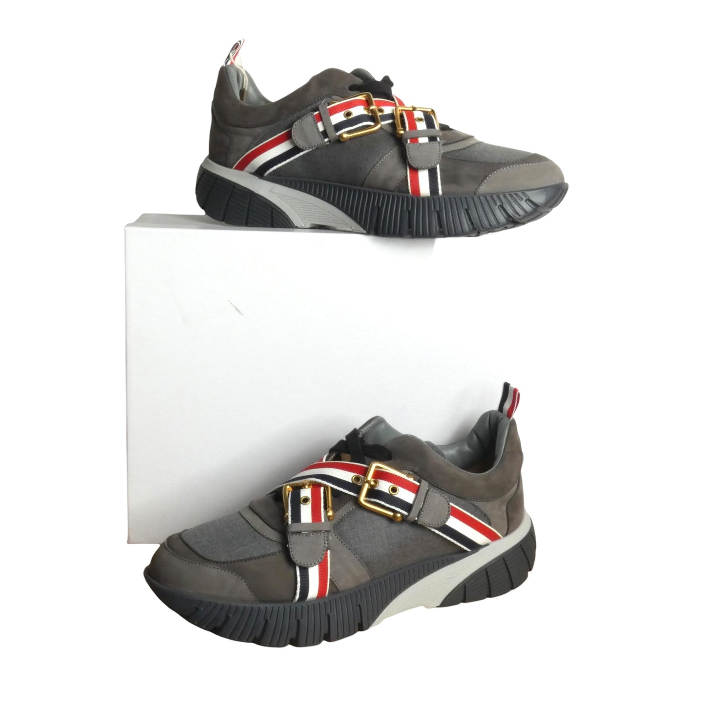 THOM BROWNE-NWT Striped Flannel & Suede Sneakers, Size10