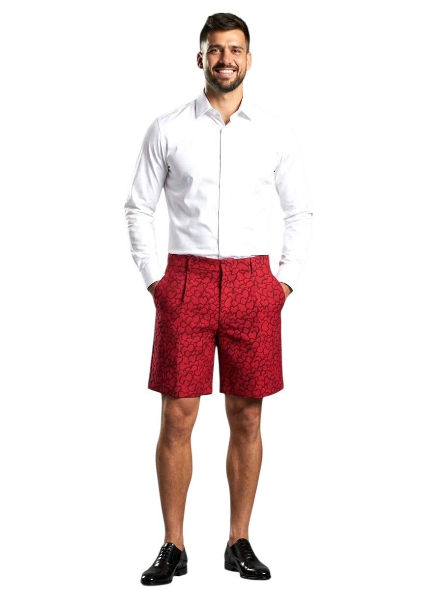 EMPORIO ARMANI X MON AMOUR- NWT 2023 Red Heart Brocade Cargo Shorts, Waist 34