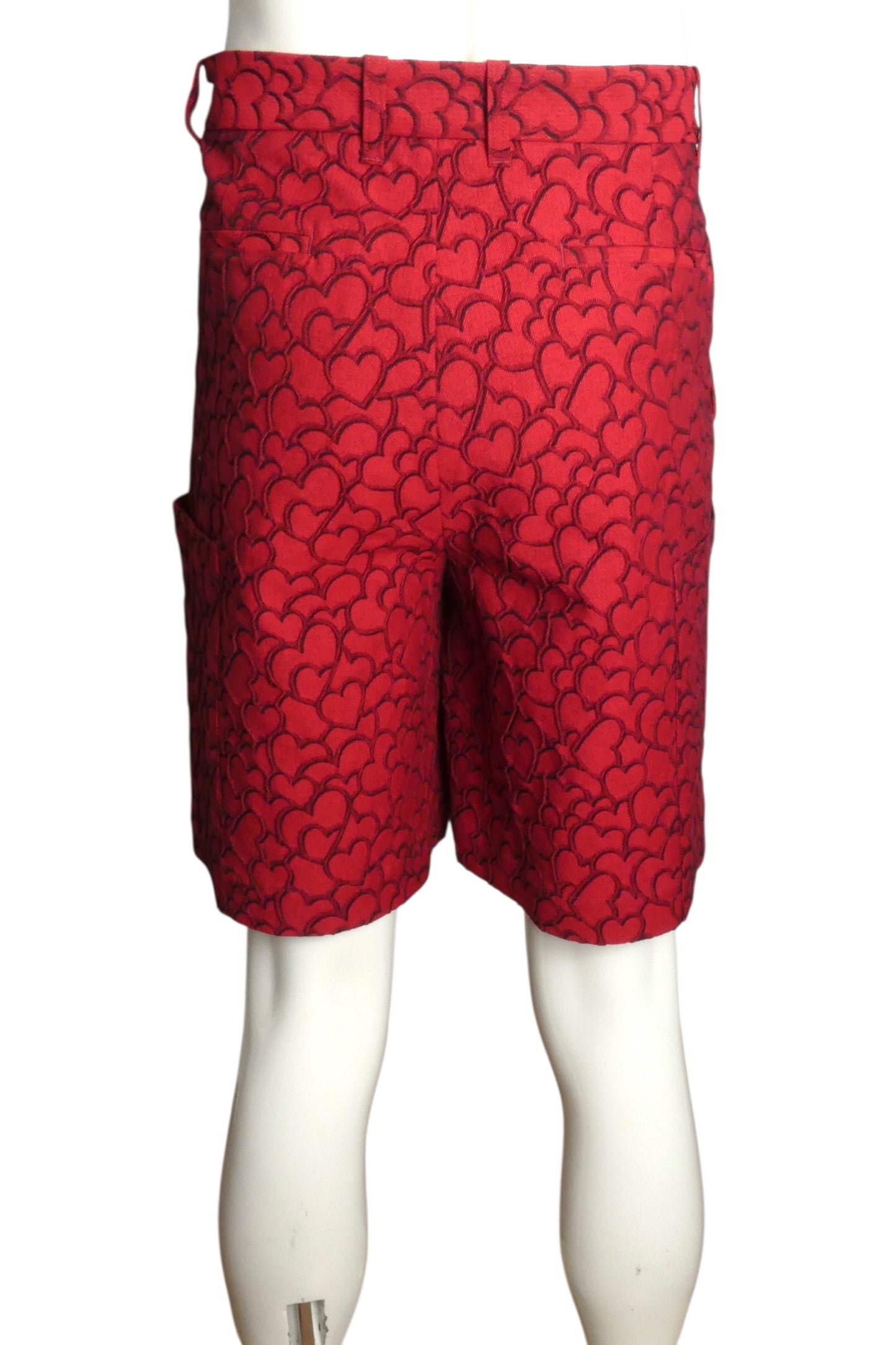 EMPORIO ARMANI X MON AMOUR- NWT 2023 Red Heart Brocade Cargo Shorts, Waist 34