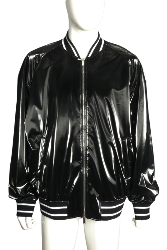 ALEXANDER MCQUEEN- NWT 2024 Black Liquid Vinyl Bomber Jacket, Size XL