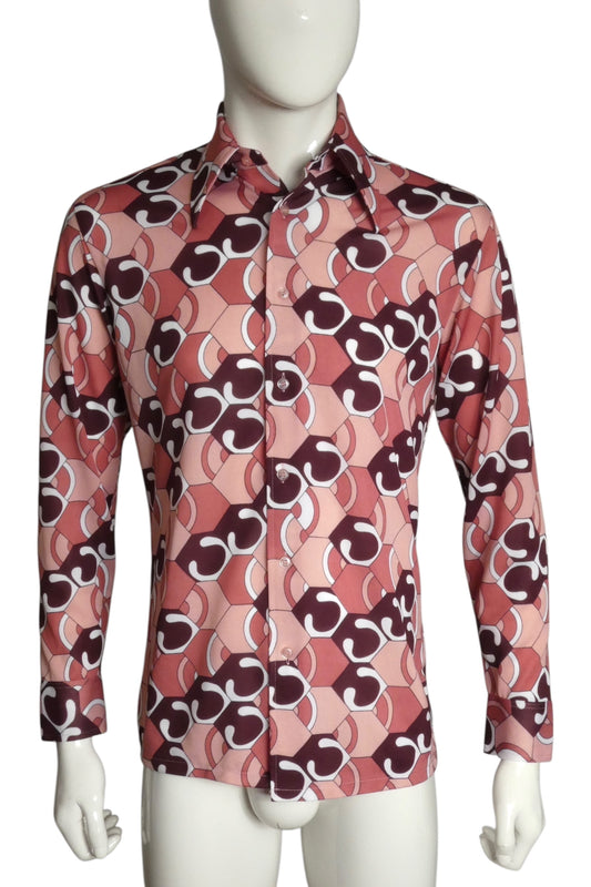 1970s Multi Color Disco L/S Shirt, Size Medium