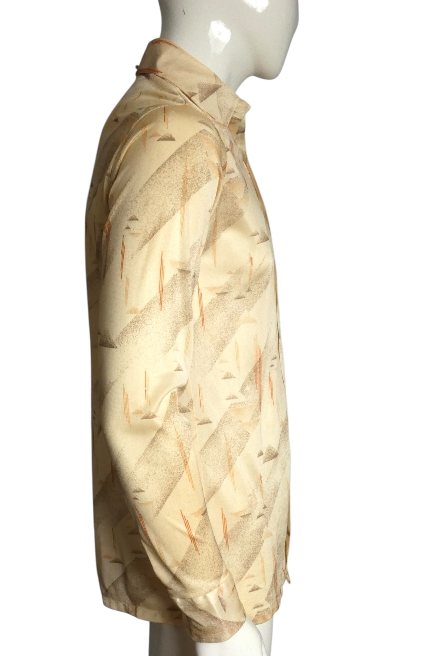 1970s Tan Polyester Knit L/S Shirt, Size Medium