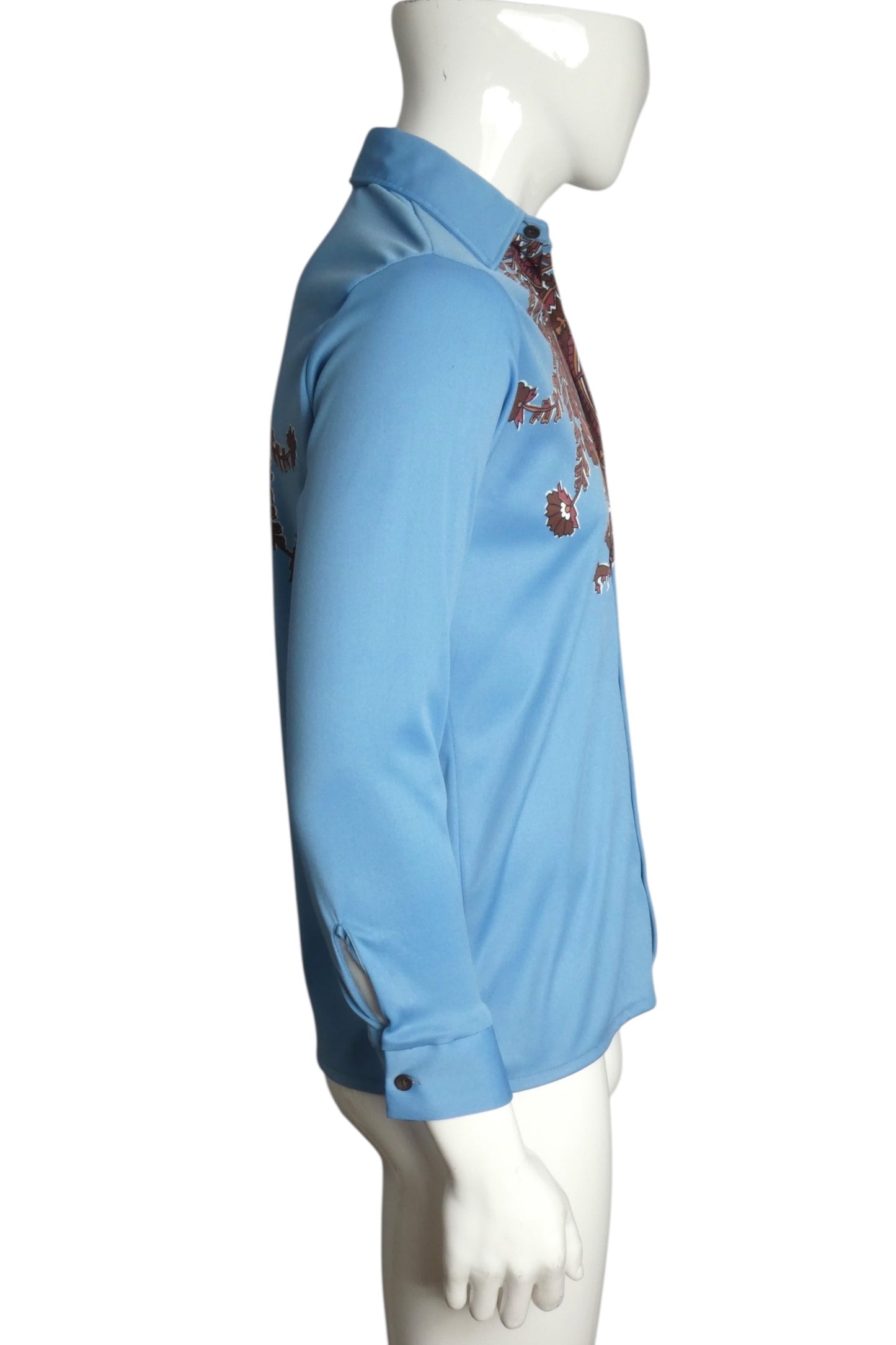 1970s Multi Color Blue L/S Disco Shirt, Size Medium