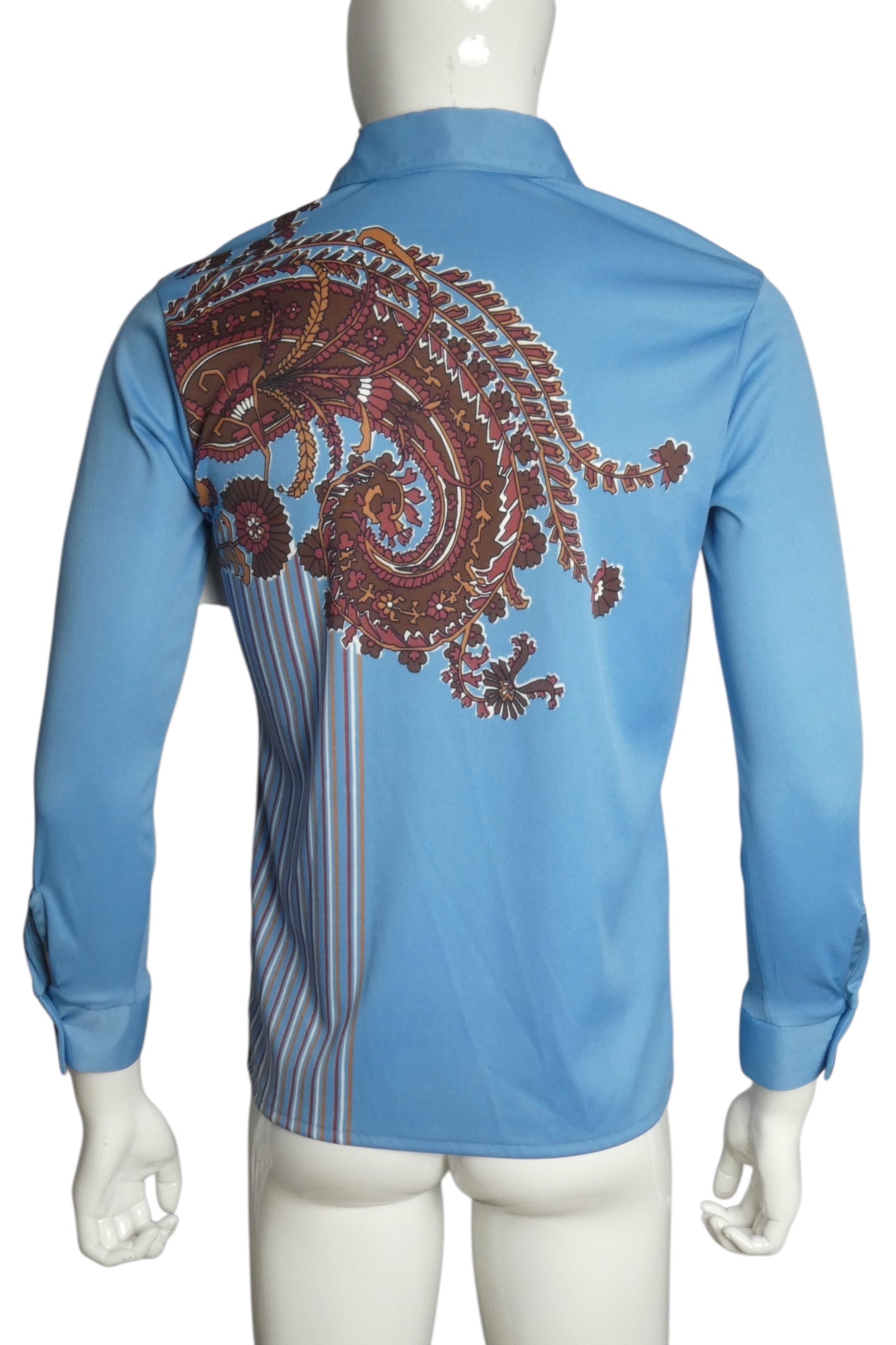 1970s Multi Color Blue L/S Disco Shirt, Size Medium