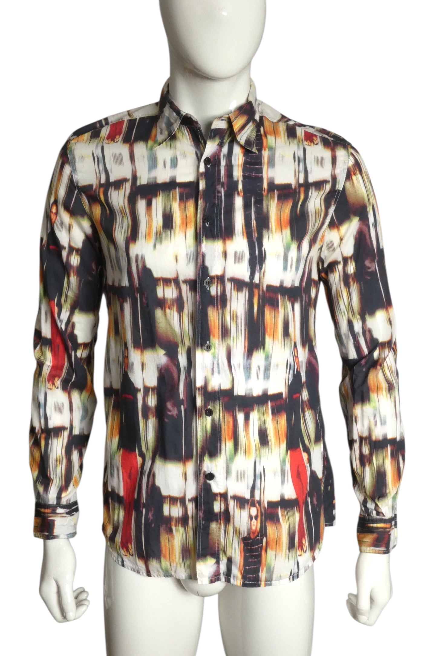 MOSCHINO JEANS- Runway Print L/S Shirt, Size Large