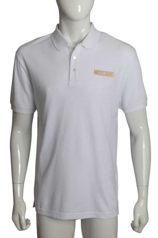 MOSCHINO COUTURE- NWT 2022 White Cotton Pique Polo, Size Large
