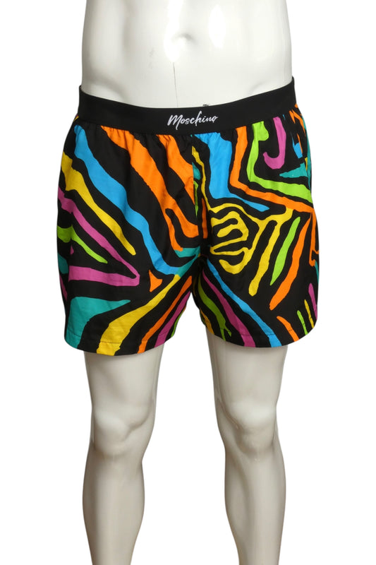 MOSCHINO SWIM- Multi Color Print Nylon Swim Trunks, Size Large