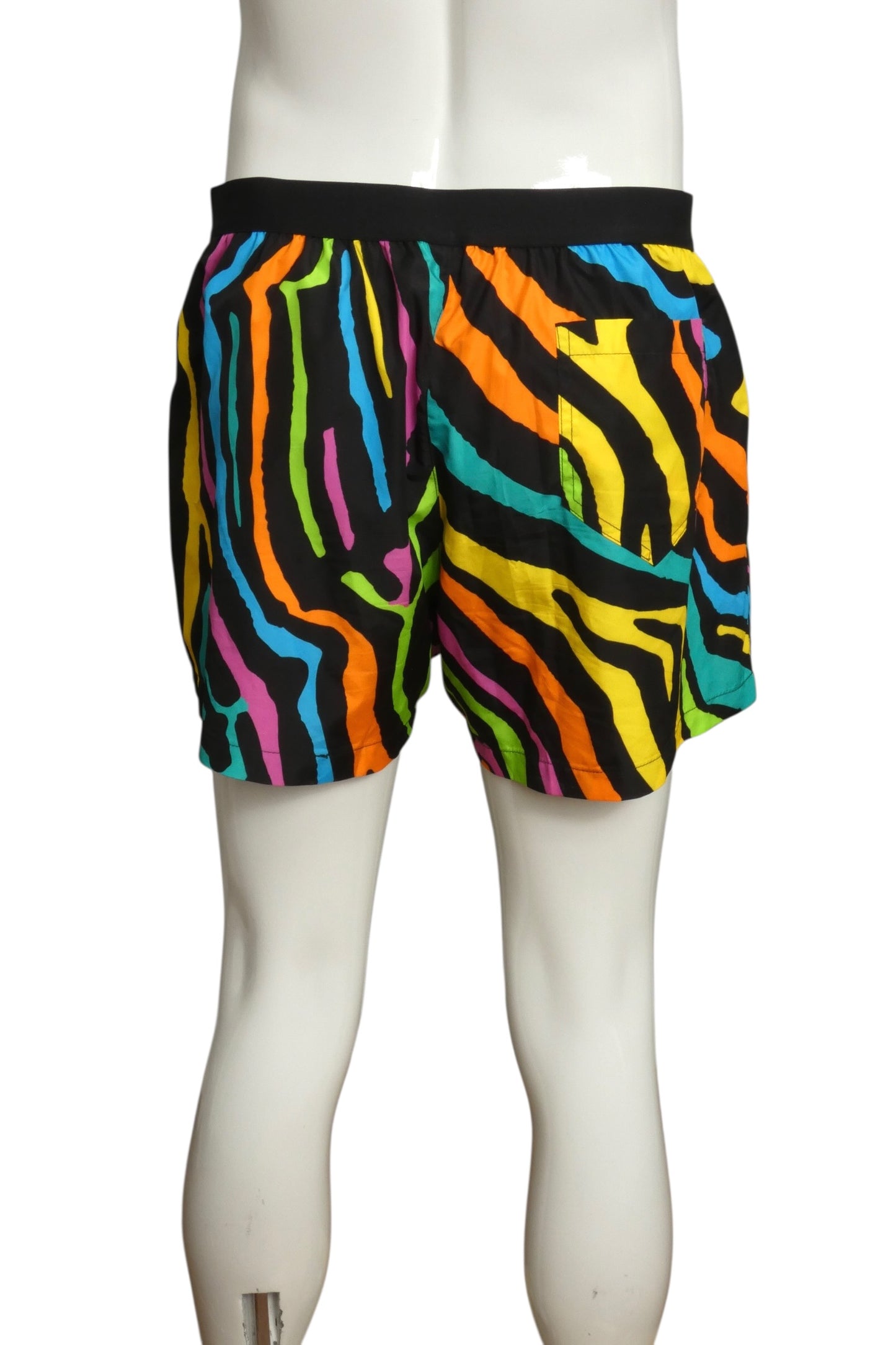 MOSCHINO SWIM- Multi Color Print Nylon Swim Trunks, Size Large