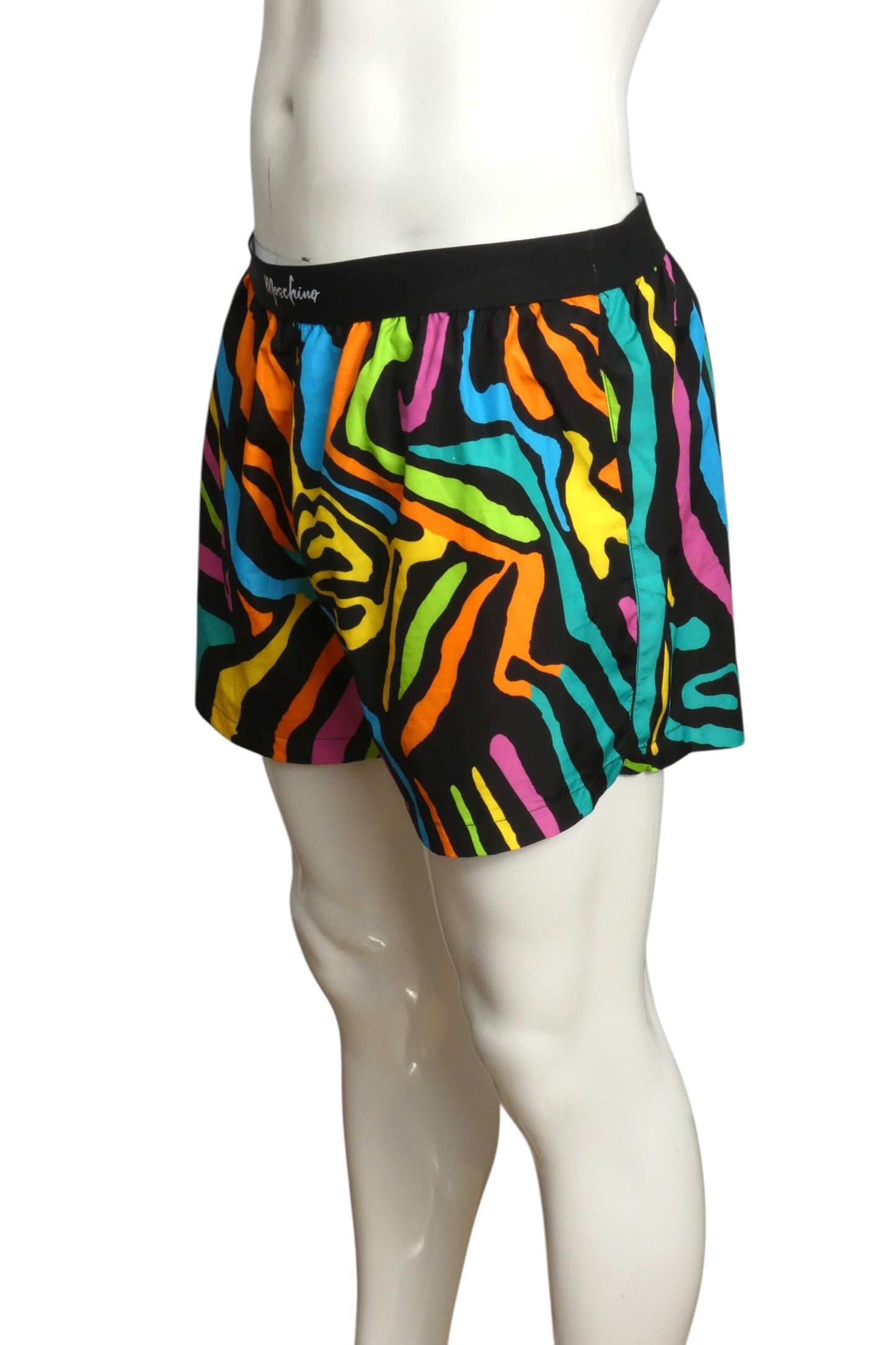 MOSCHINO SWIM- Multi Color Print Nylon Swim Trunks, Size Large