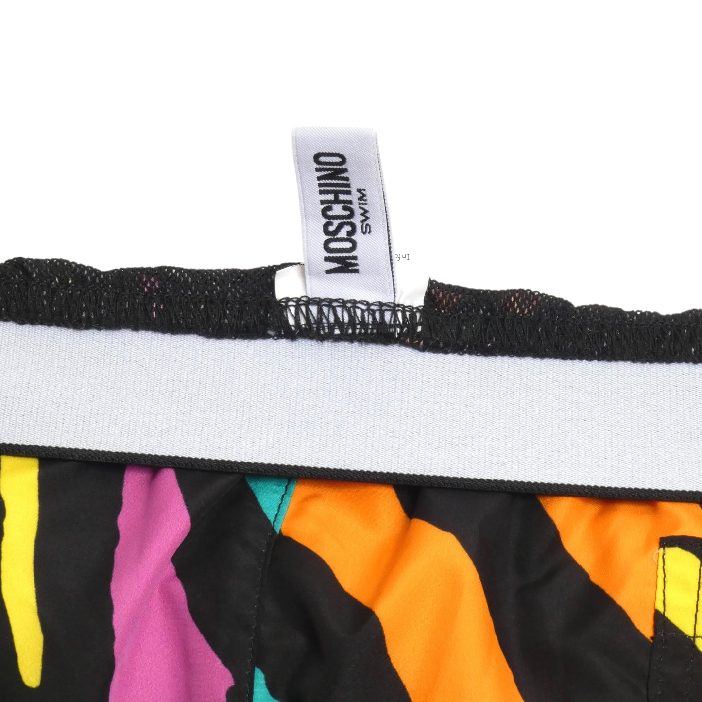 MOSCHINO SWIM- Multi Color Print Nylon Swim Trunks, Size Large